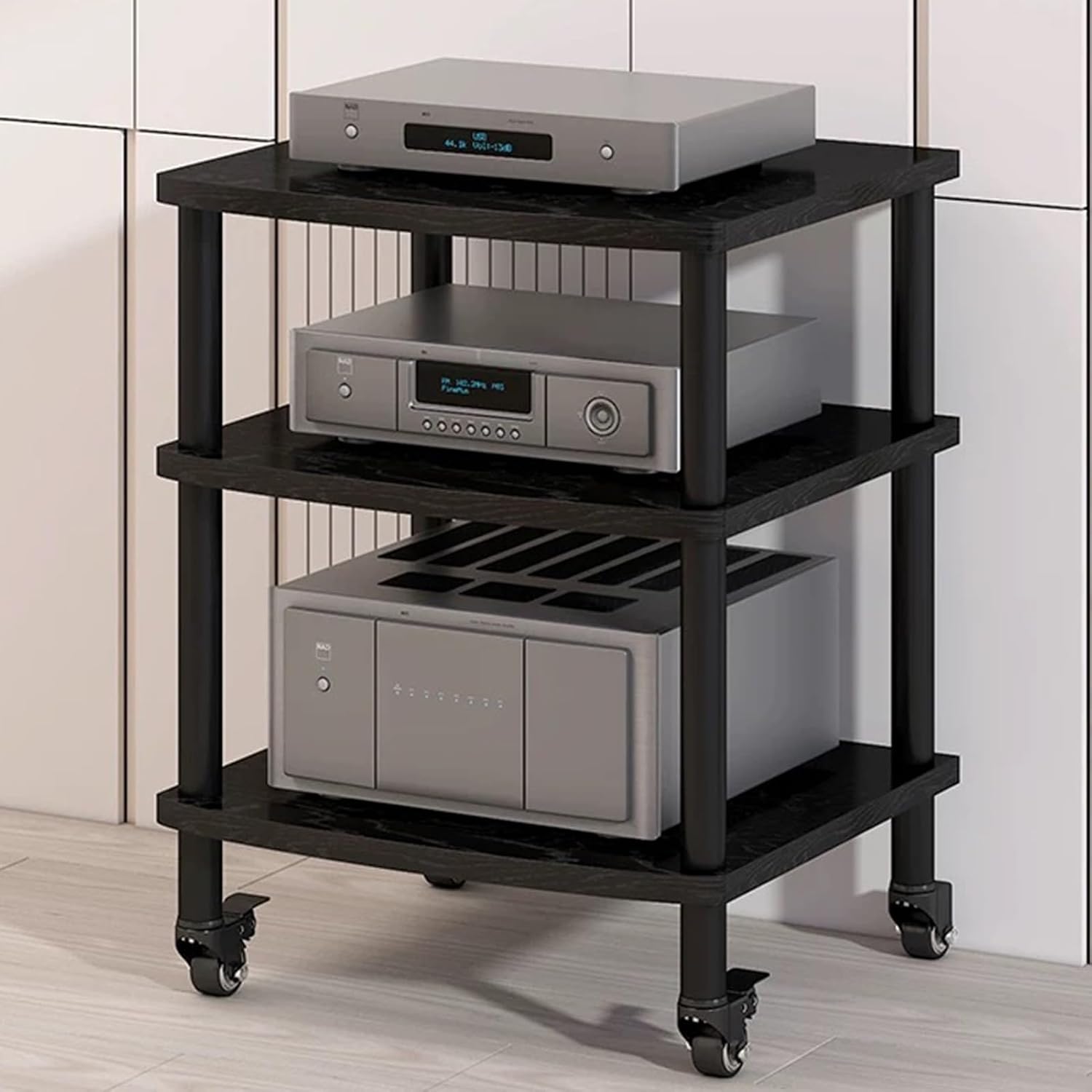 Audio Rack, 2/3/4 Tier Removable AV Media Stand, Home Stereo Media Storage Cabinet, Heavy Duty Audio/Video Component Cabinet for Amplifier/Player/TV Accessories(Black,23.6x19.6)