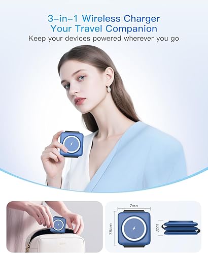 Miniatura 2 de Estación de carga para dispositivos Apple  Base de carga inalámbrica plegable magnética 3 en 1  Almohadilla de carga de viaje para MagSafe iPhone 16