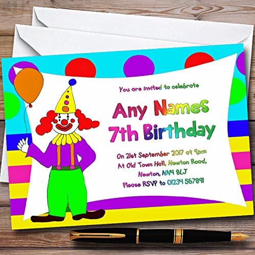 Bright Colourful Clown Personalized Childrens Birthday Party Invitations