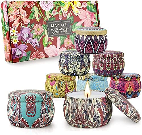 Scented Candles Set Gift for Her 8 Pack 4.4 Oz Natural Soy Wax Candles in Tin with Essential Oils for Home Fragrance Aromatherapy for Women Gift for Mum Wife Friends Birthday Valentines Presents