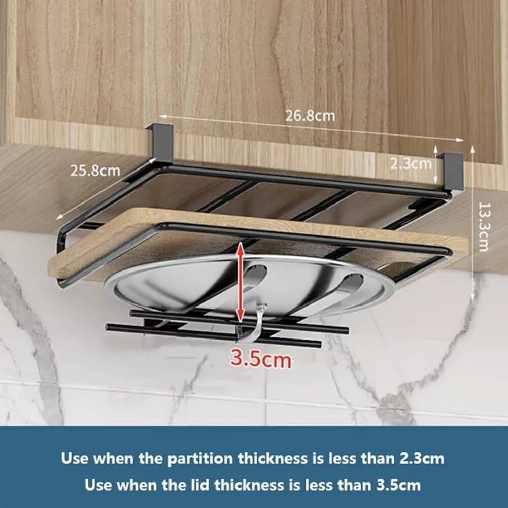 Verstellbarer Topfdeckelhalter ohne Bohren Schneidebrett Rack Küchenschrank Aufbewahrungslösung Teleskopregal für Utensilien Platzsparend Schwarz B