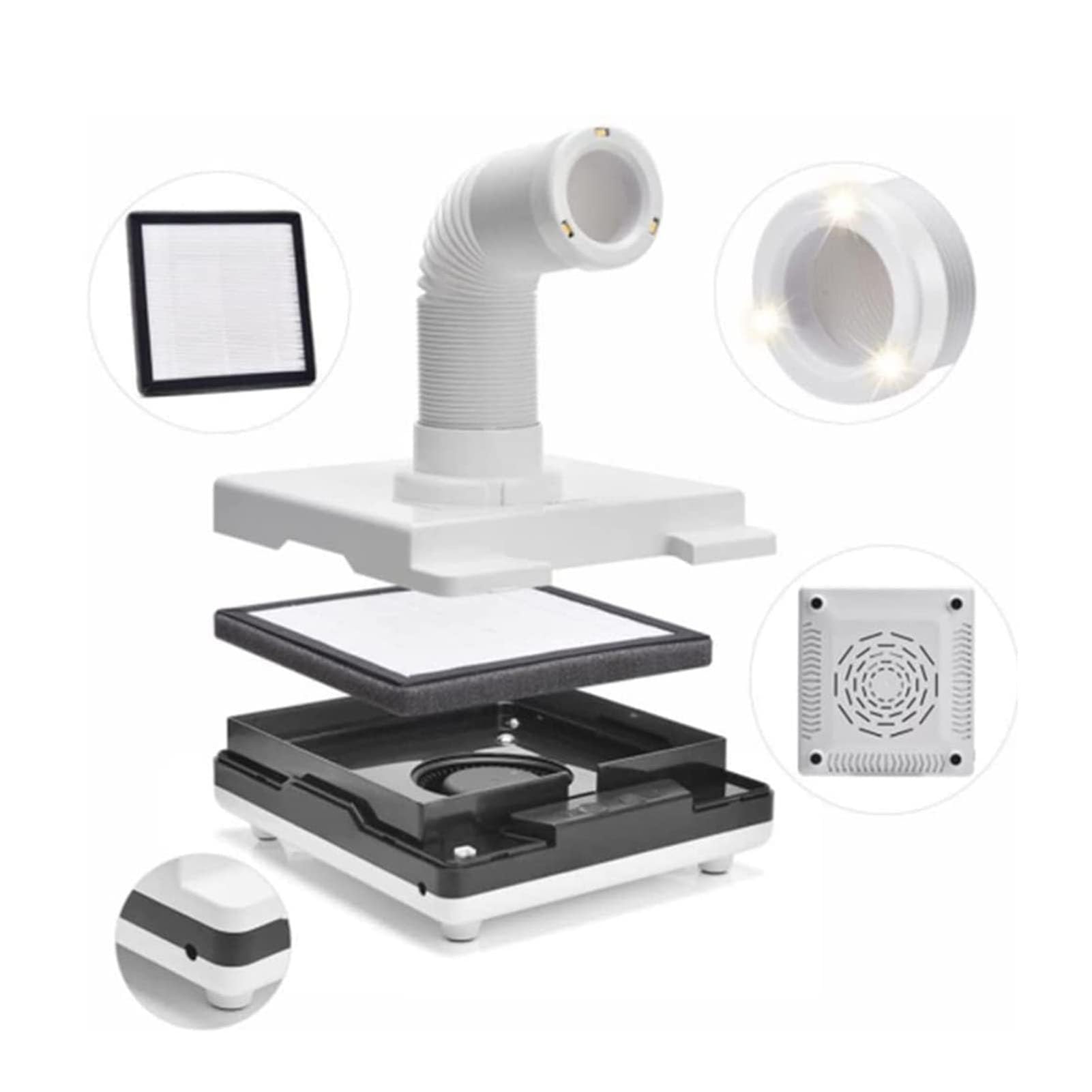 Aspirapolvere portatile da scrivania, collettore di polveri da laboratorio con tubo retrattile e LED, girevole a 360°, per laboratorio odontoiatrico e salone di bellezza