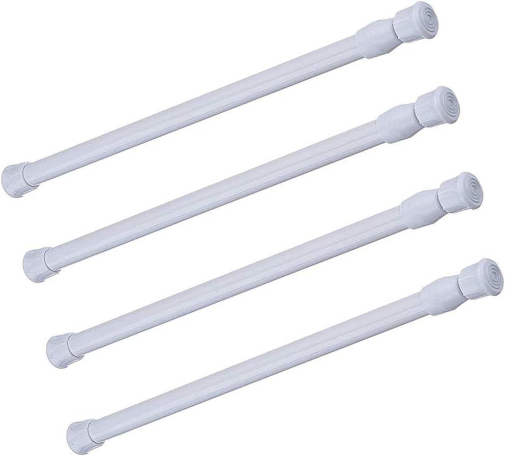 Cupboard Bars Tension Rods, 4 Pack Spring Tensions Rods 11.8-20 Inches Steel Adjustable Tension Curtain Rod Closet Rod Window Rods (White)