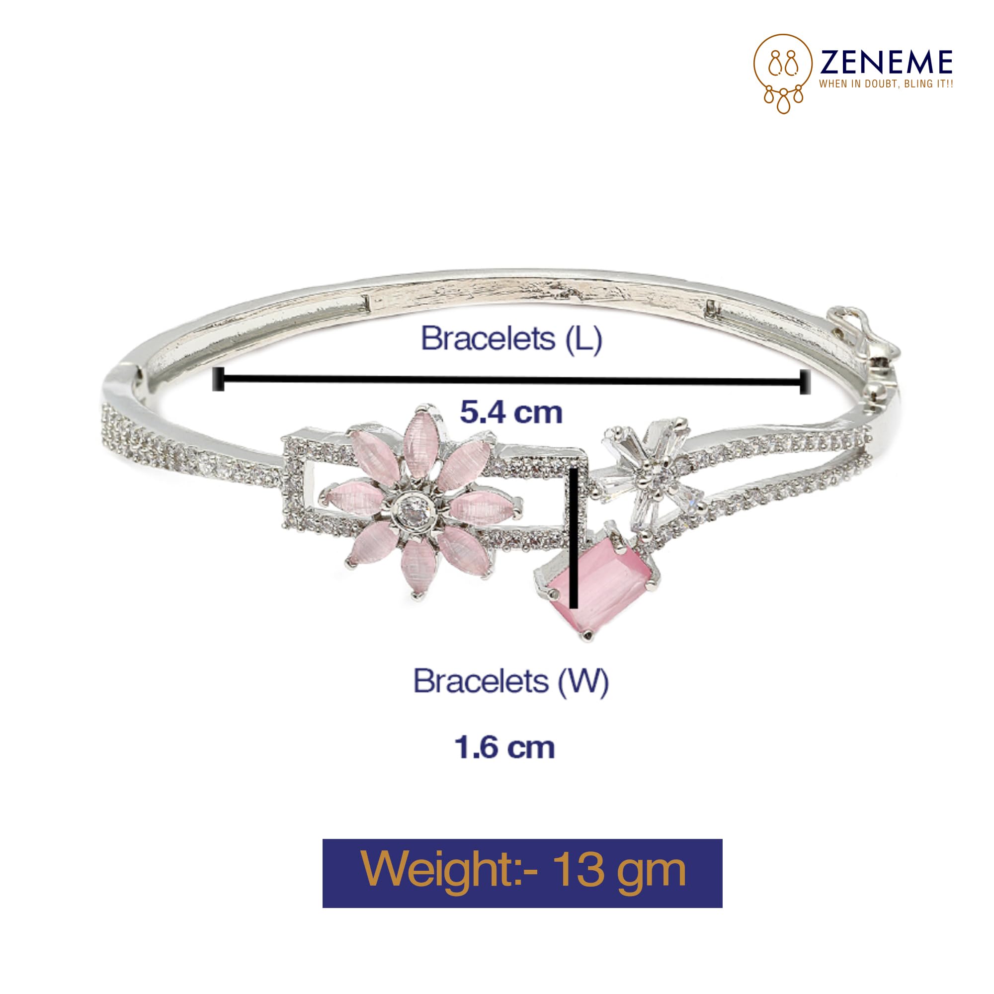 Rhodium-Plated AD Leaf Shaped Kada Bracelet (Sea Green)
