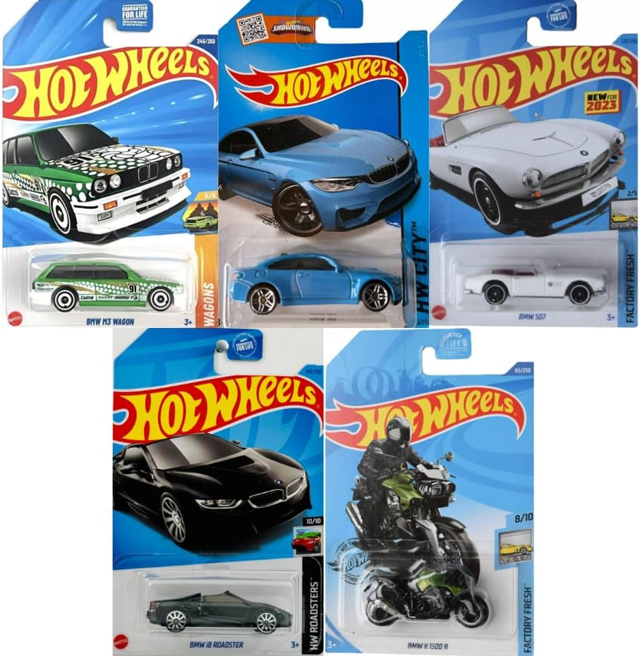 Hot Wheels BMW Random 5 Pack! Assorted Variety Mystery Bundle (No Duplicates!) [Styles May Vary] 1:64 Scale Diecast Toy Vehicles