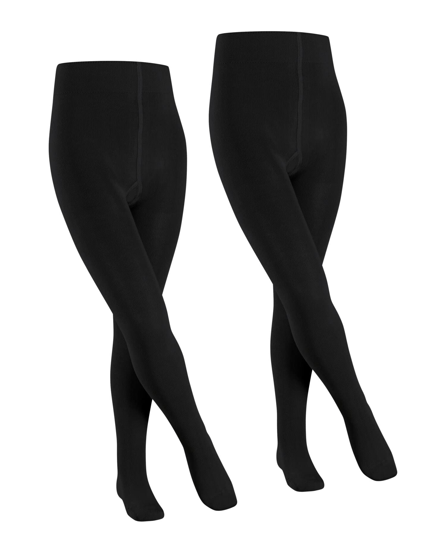 FALKE Unisex Kids Family Multipack K Ti Cotton Plain 2 Pairs Tights, Black 3000, 9-11.5
