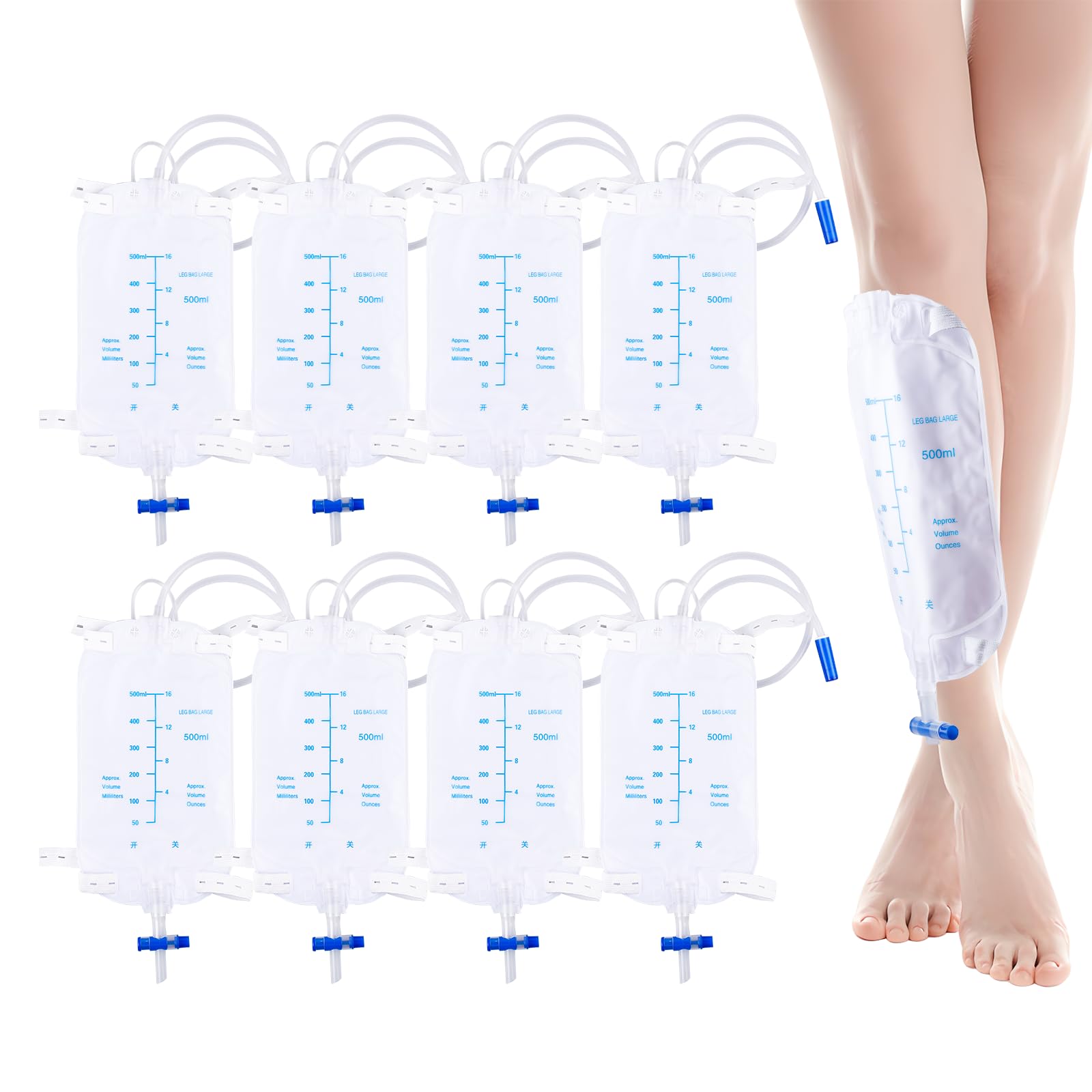 BORDEAG 8 Stück 500 ML Beinbeutel Urindrainagebeutel, Urinbeutel Beinbeutel, Urinsammelbeutel, Drainagebeutel Urindrainage Katheterbeutel Mit 50 Cm Schlauchlänge Für Urindrainage