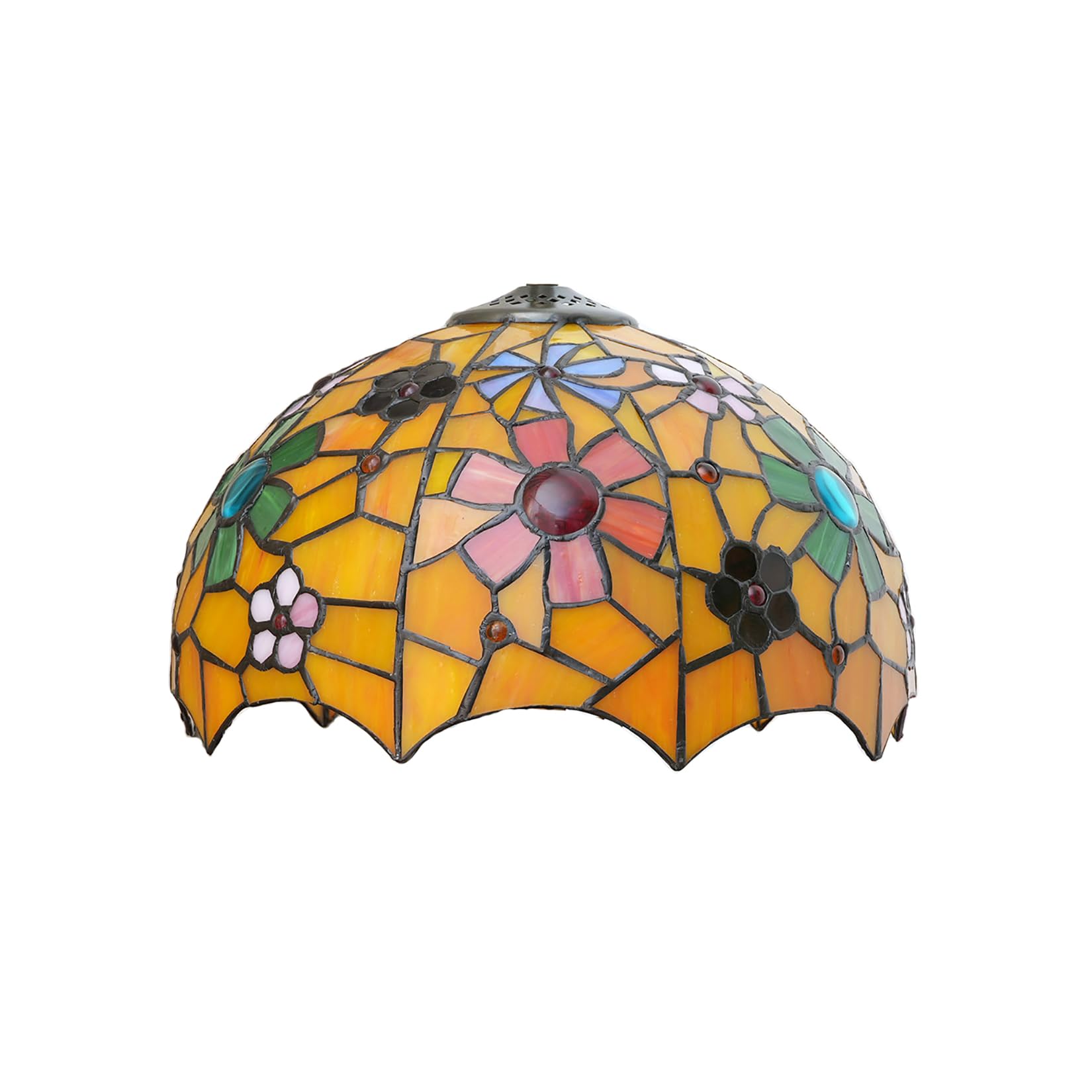 Aiboty Yellow, Red, Pink, Blue, Green 12 Inch Yellow Glass Lamp Shade Replacement Only, Tiffany Style Red Pink Green Stained Glass Flower Lampshade For Table Lamp, Floor Lamp,Ceiling Light