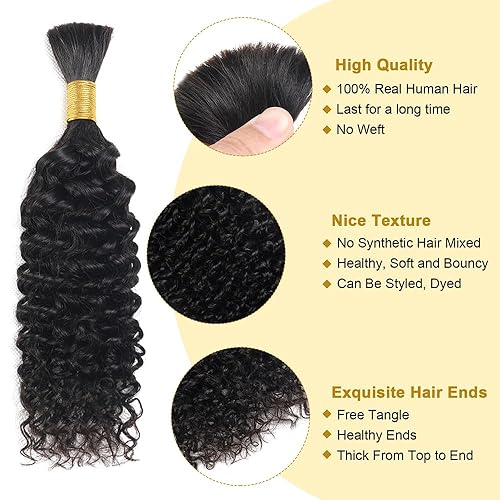 Miniatura 2 de Cabello humano a granel para trenzar, 100% sin procesar, extensiones de cabello humano virgen brasileño, rizado, micro cabello trenzado, 3.53 onzas