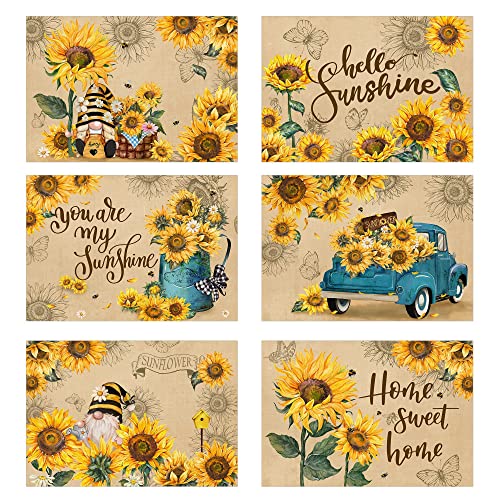 Hexagram Sunflower Placemats-Sunflower Placemats Set Of 6-Sunshine Place Mats 12X18 Inch For Dining Table Decorations, Sunflower Kitchen Decor Burlap Table Placemats For Kitchen Dinner Indoor #TOP29