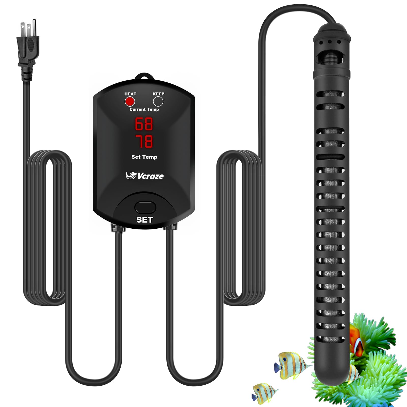 VCRAZE Aquarium Heater 200W Fish Tank Heater with External Thermostat (Dual Digital Display), Turtle Heater for Tanks 20-4...