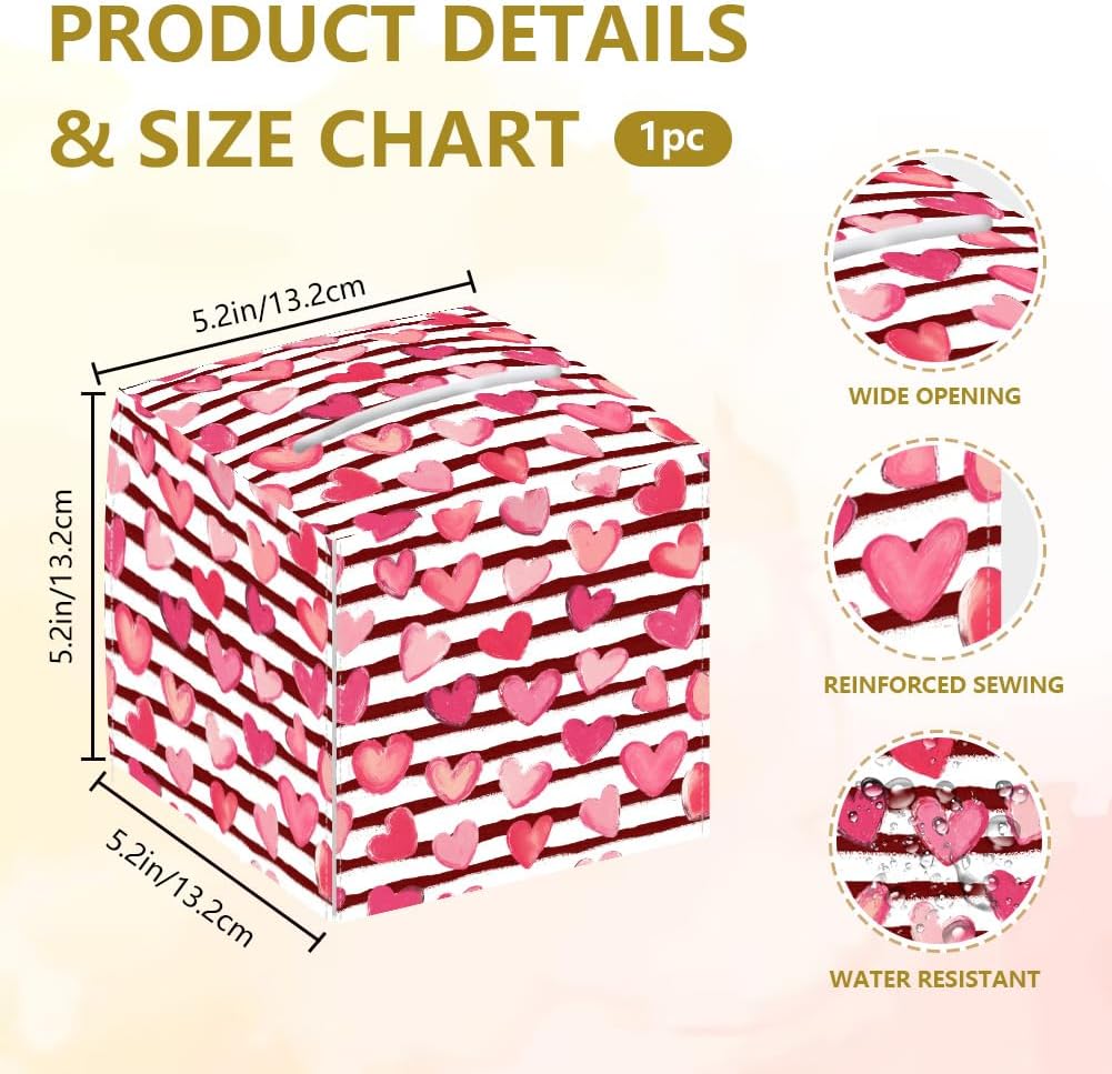 Red Heart Tissue Leather Box Love Square Tissue Case Cover Foldable Tissue Storage Box Waterproof Paper Towel Case Container Organizer Tissue Holder for Home Bedroom Office Car image 2