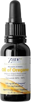 Zane Hellas 190 mg Oregano Oil-164 mg Carvacrol per Serving-4 Drops Daily. 100% Greek Undiluted Oil of Oregano. 86%-90% Min Carvacrol. Probably The Best Oregano Oil in The World. 0.5 fl. oz.- 15ml.