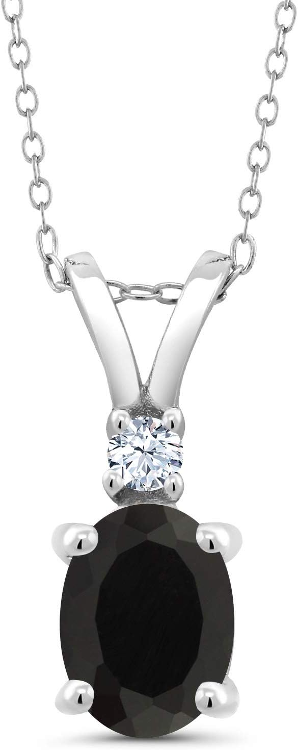 925 Sterling Silver Gemstone Birthstone & White Created Sapphire Pendant Necklace for Women | 8X6MM Oval Center Stone & 2.5MM Round Accent | Fine Jewelry Gifts for Her Mom Women Wife | 18 Inch Chain