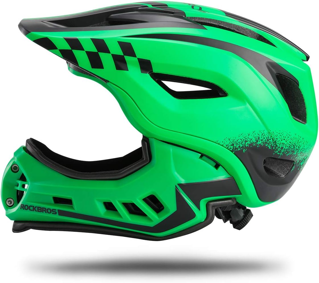 ROCKBROS Kids Full Face Bike Helmet Lightweight Toddlers Helmets Kids Mountain Bike Helmets Ages 5-14 Anti-Collision Detachable Chin Kids Helmet for BMX Skateboard Scooter