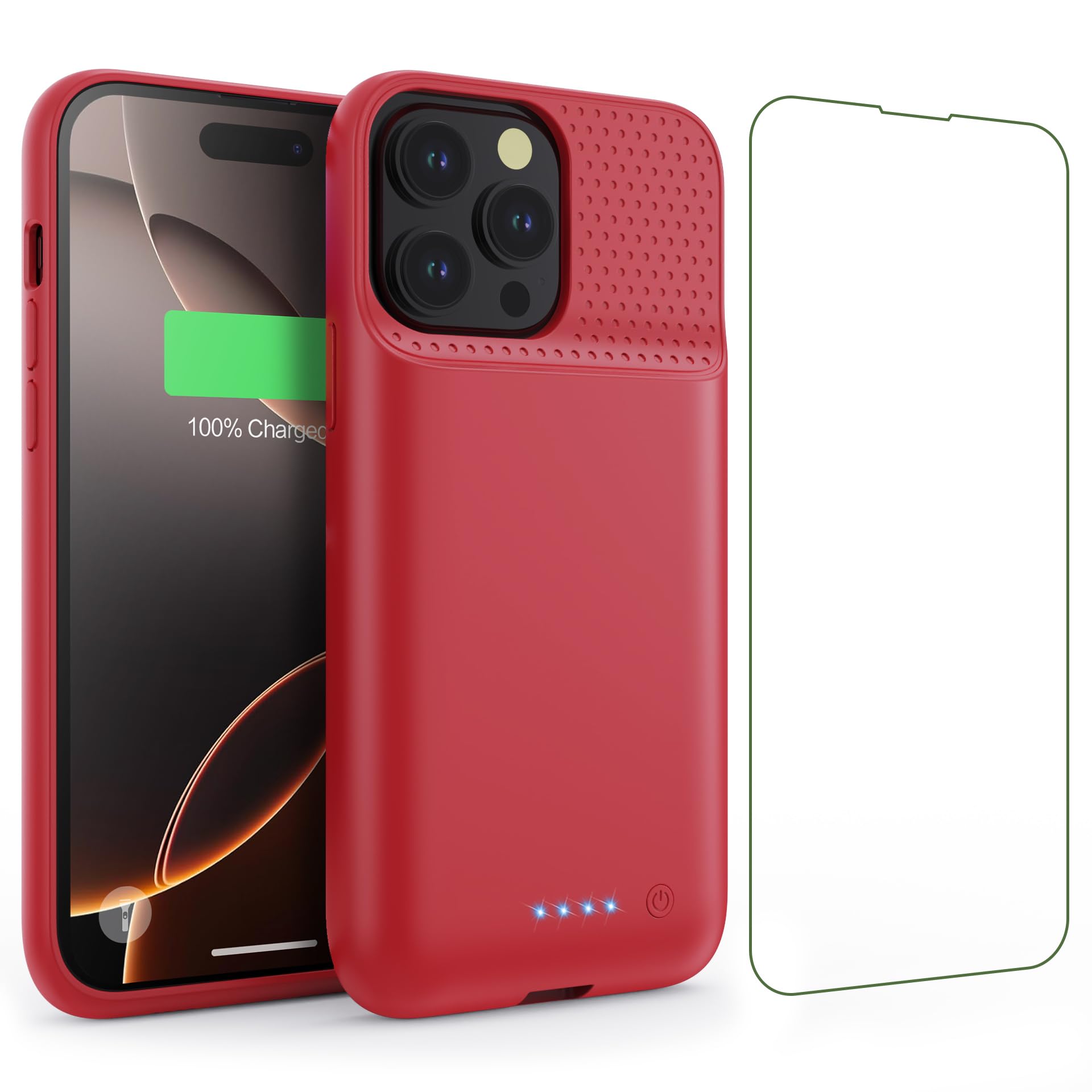 Feob Cover Batteria per iPhone 16 Pro Max, 8600mAh 15W Custodia Ricaricabile Battery Case Custodia Batteria Cover Caricabatterie Power Bank per iPhone 16 Pro Max (6,9") Charger Case (Rosso)