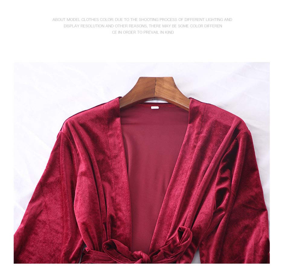 YUHOOE Damen-Pyjama,4 Stück Sets Herbst Winter Samt Pyjama Für Frauen Pyjama Warme Nachtwäsche Pyjama Mit V-Ausschnitt Mujer Pijama Brustpolster Rot, L.