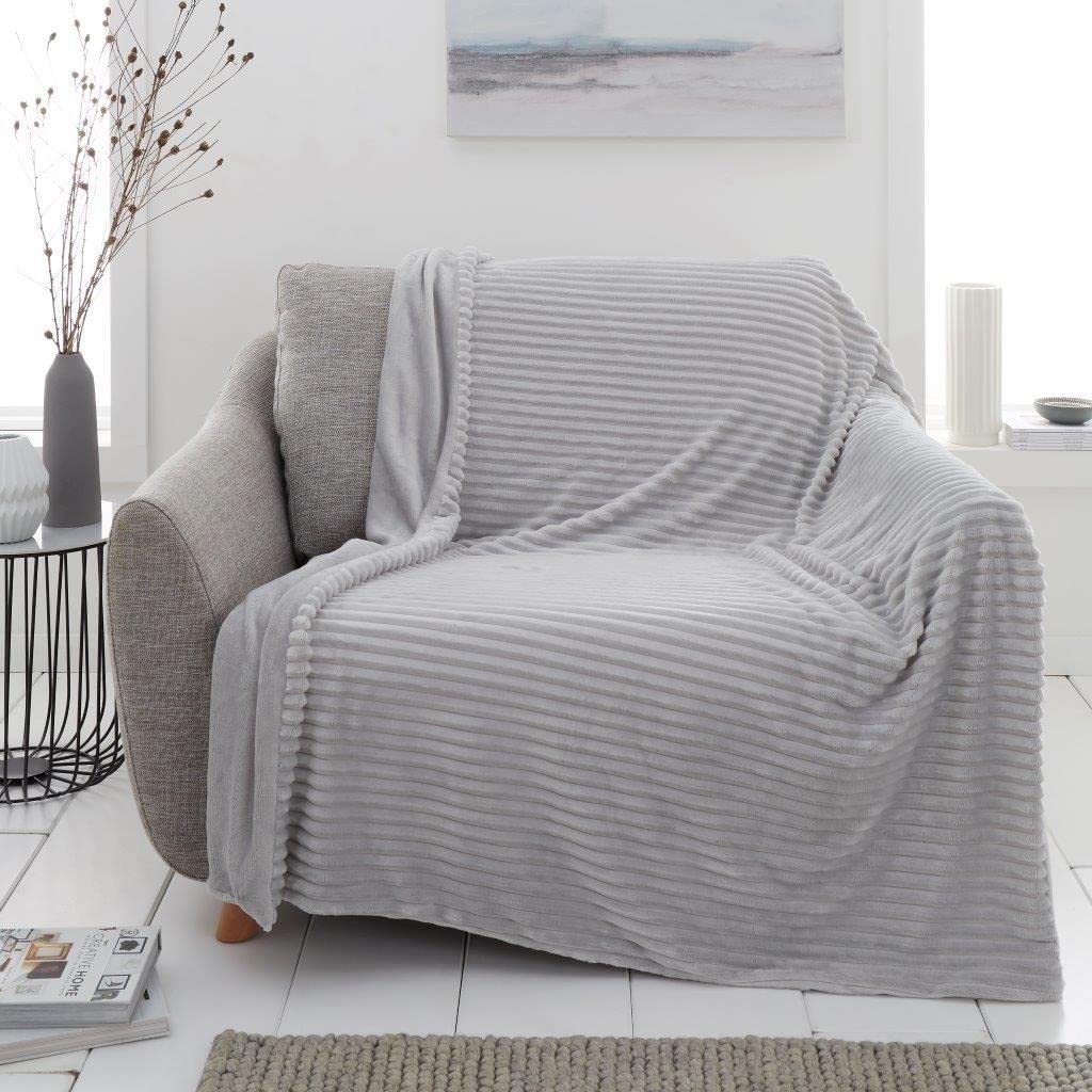 De Lavish Chunky Rib Teddy Flannel Fleece Throw Blanket Sofa Sette Couch Cuddly Cosy Soft Bed Double Size, Grey