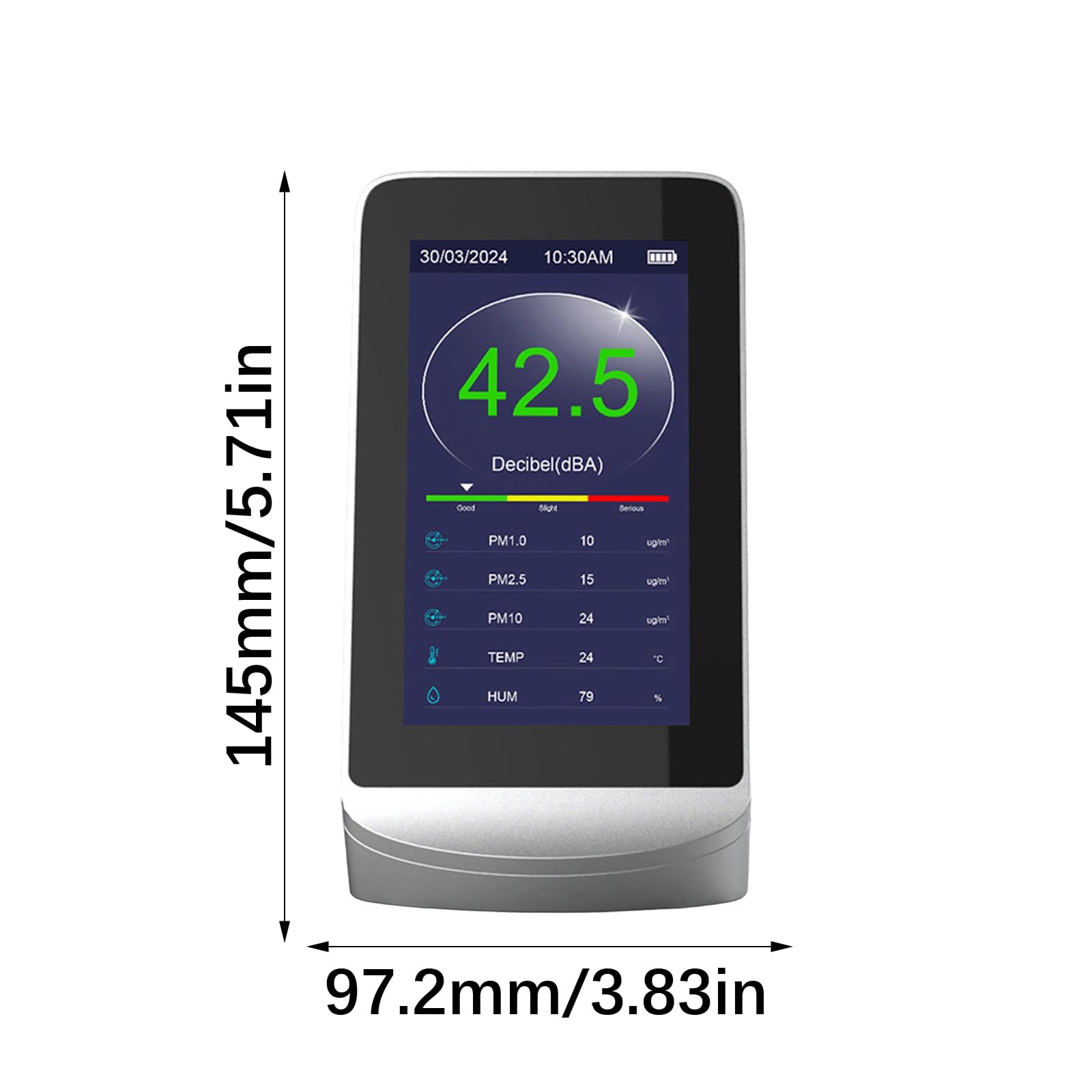 Medidor digital de decibelios de 30-130 dBA con pantalla LCD para niveles de sonido PM2.5 Humedad con función de alarma medidor de decibelios digital