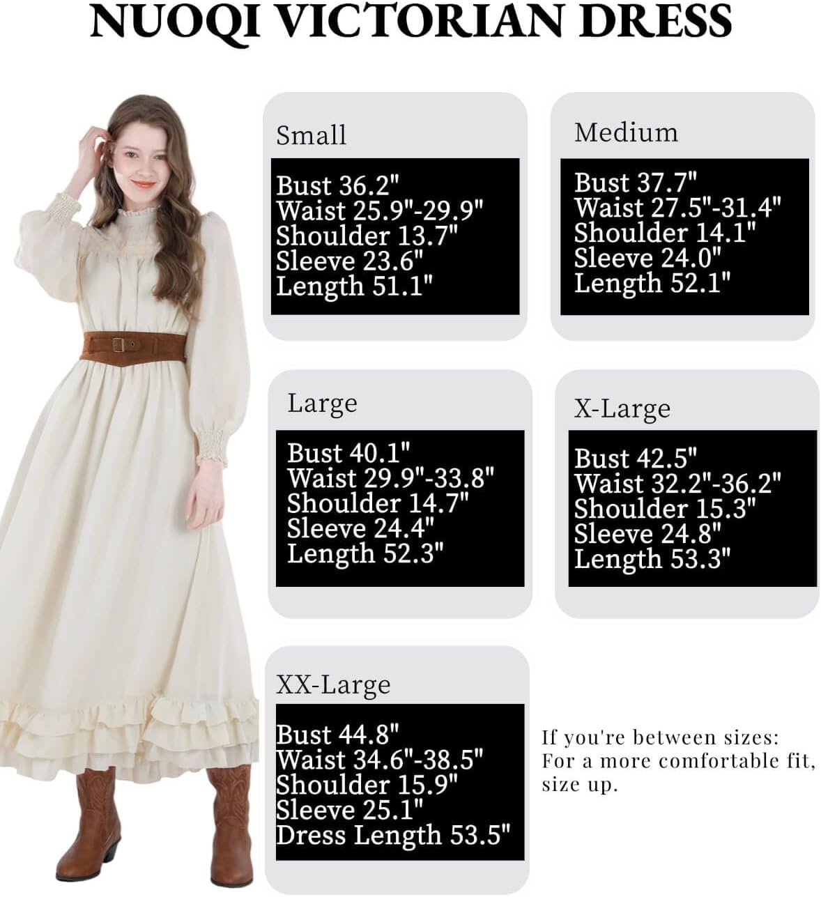 Nuoqi Victorian Dress Women 1800s Edwardian Costume Long Sleeve Renaissance Gown with Corset Belt - Image 4