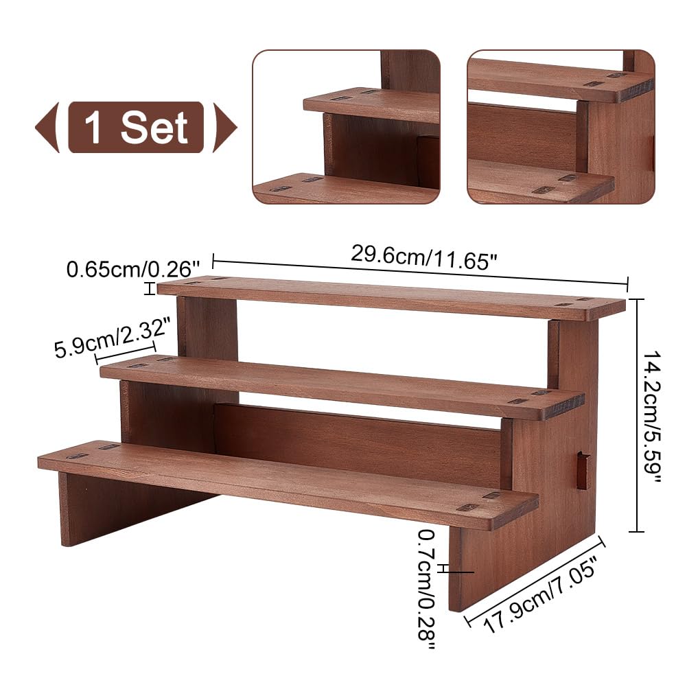 Nbeads Holz-Präsentationsregal – 2-stufig, 29,6 X 11,9 X 9,6 Cm, Kamelfarben – Für Parfüm, Make-up, Figuren & Gewürze – Stabil, Vintage