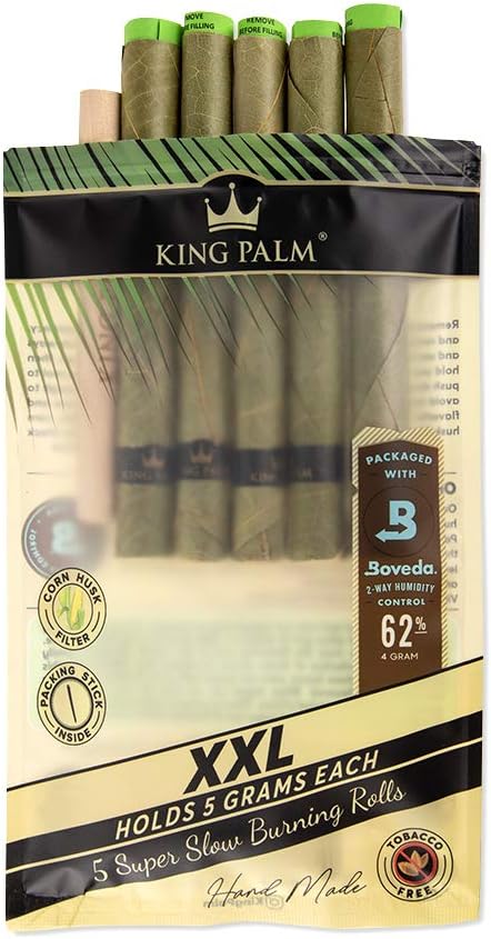 King Palm KING XXL Size Natural Pre Wrap Palm Leafs (1 PACK OF 5, 5 ROLLS TOTAL) - Pre Rolled Cones - All Natural Cones - Corn Husk Filter - Preroll Cones - Prerolled cones with Filter - Organic Cones