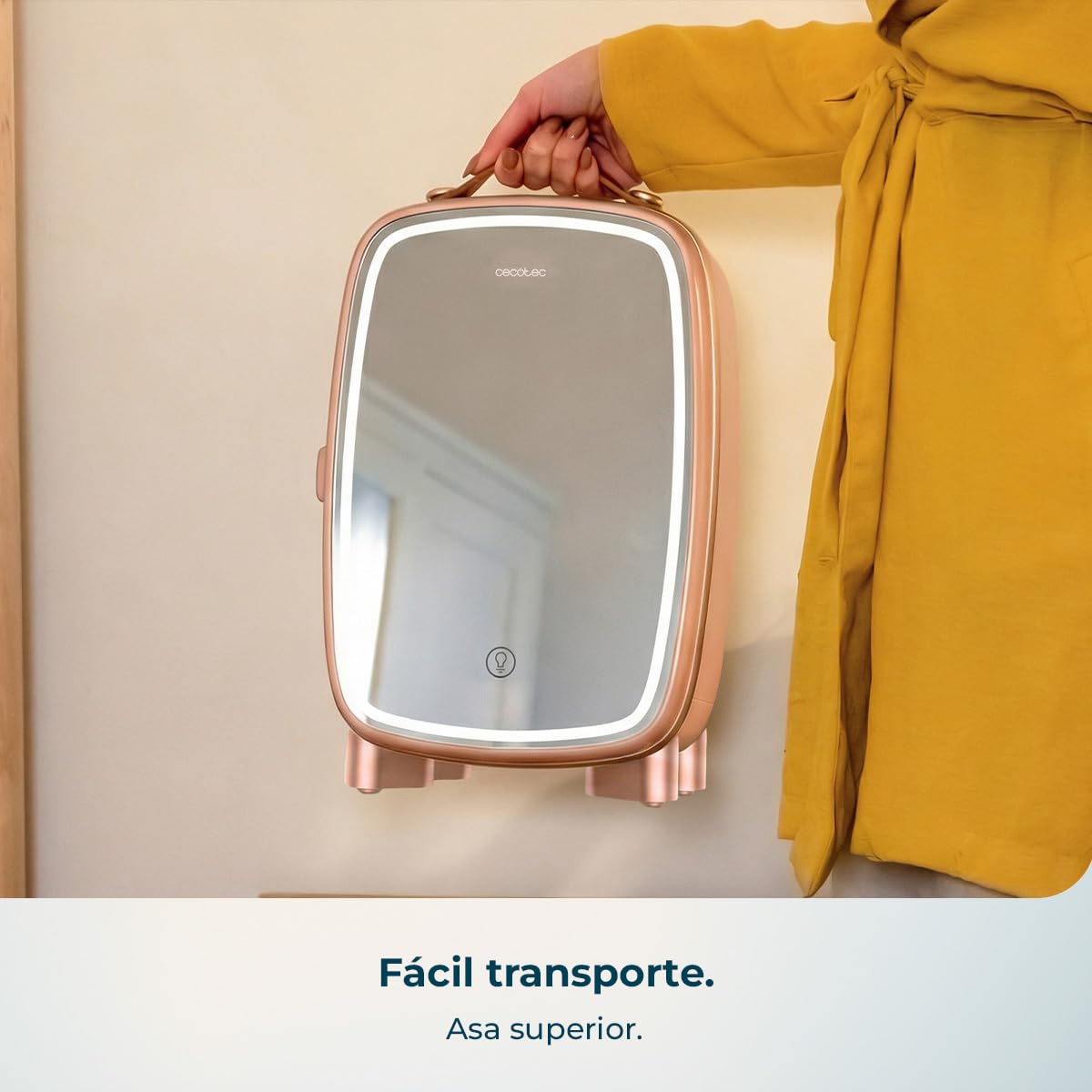 Cecotec Nevera Pequeña de Cosméticos 4L con Espejo CoolingBeauty 4000 Mirror Rose. Luz LED con 3 Intensidades, Hasta 5ºC de Enfriamiento, Asa Superior, Bajo Ruido, Incluye un Estante Interior — view 7