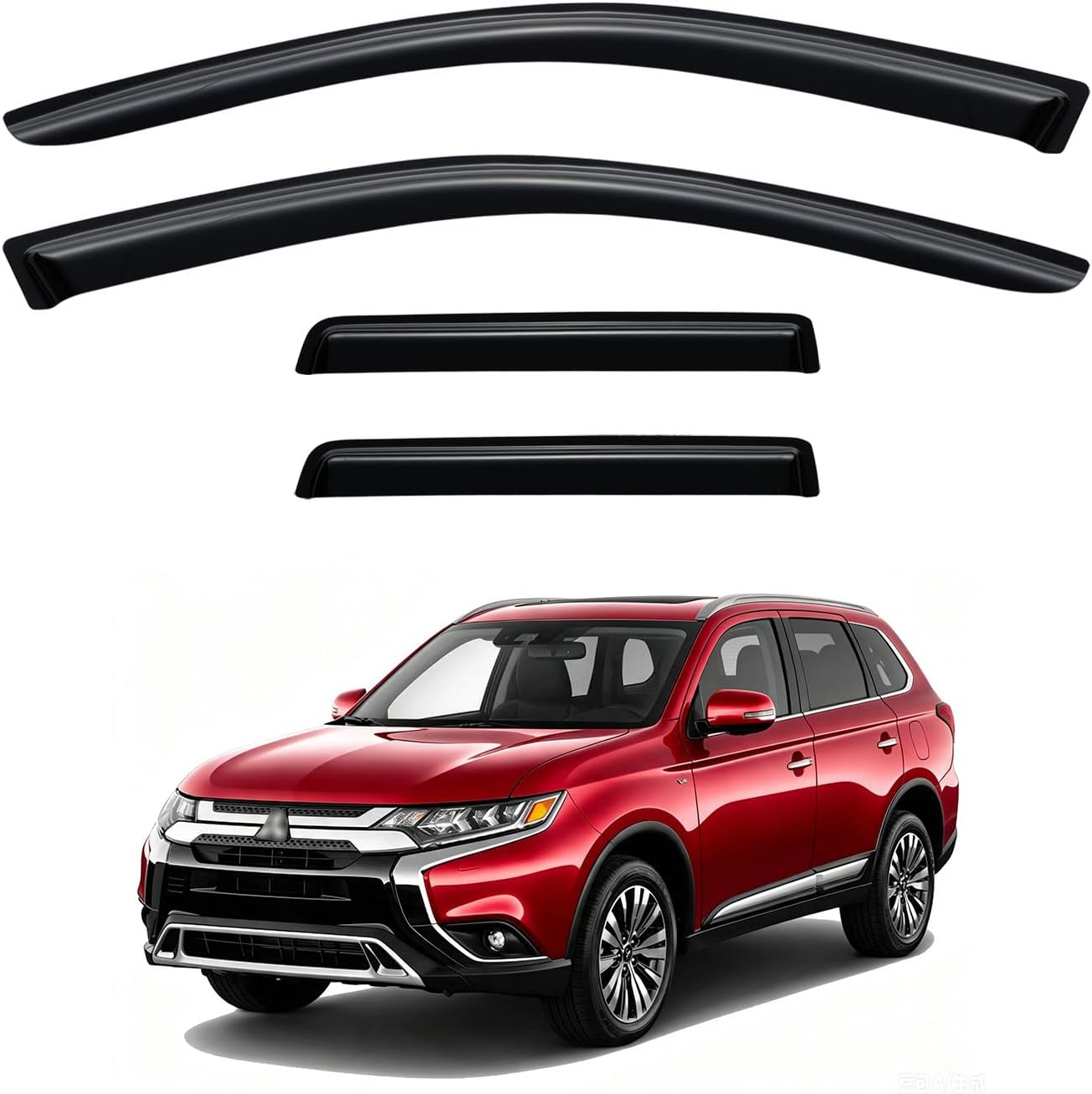 Rain Guards for 2011-2020 Mitsubishi Outlander (Excludes Sport), Out-Channel Window Visor Shields Vent Deflector Shade Wind Dark Smoke 2012 2013 2014 2015 2016 2017 2018, Tape-On Outside-Mount, 4PCS
