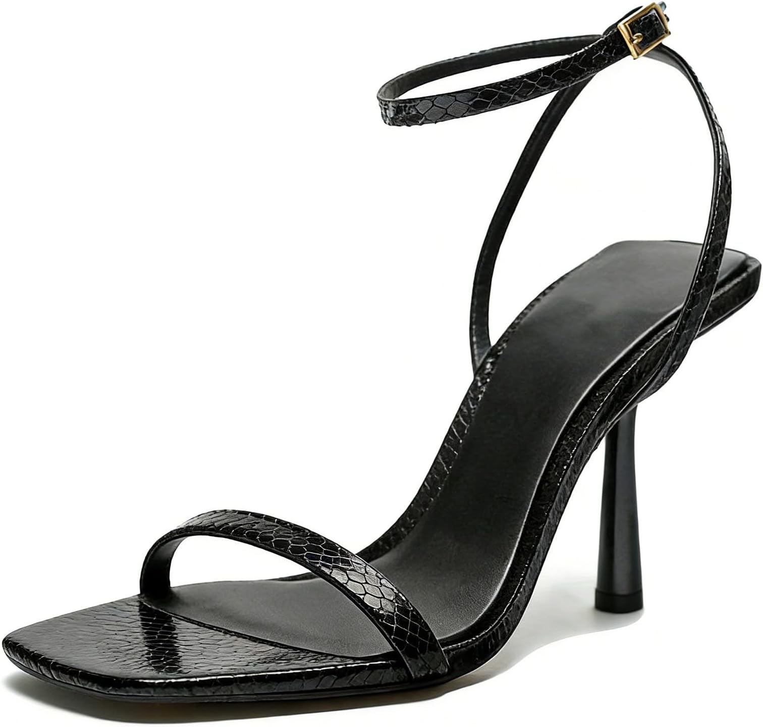 Women's One-Strap Stiletto Sexy Sandals with Adjust Ankle Buckle Fashion Strappy Comfortable Square Open Toe High Heeled Dress Sandals for Party Evening Wedding