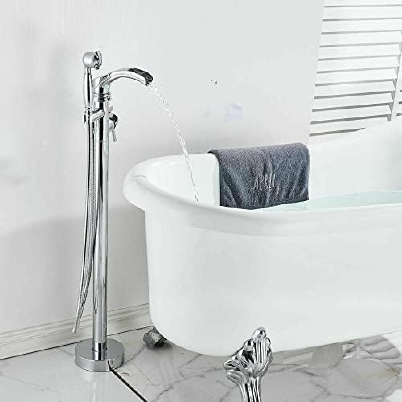 montowana na podłodze wolnostojąca bateria do wanny i prysznica wodospad do napełniania wanny bateria mieszająca bateria mieszająca system baterii-chrom,chrom a Household faucets