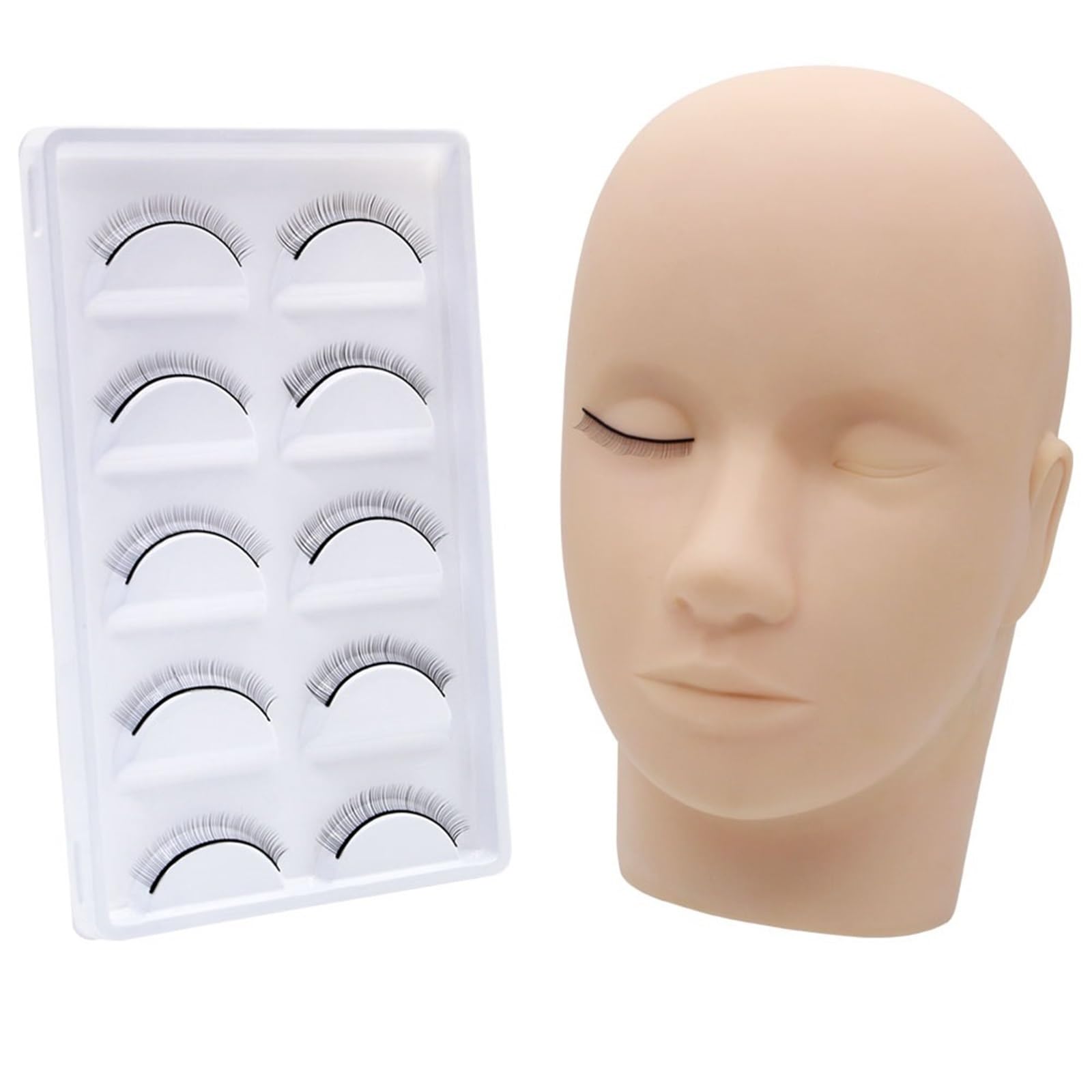 ZHSOAO 1 Set Silicone Eyelash Extension Training Mannequin Head With Practice False Lashes Grafted Tools For Beginners for Lash Extension Training(Model Head 1Practice)
