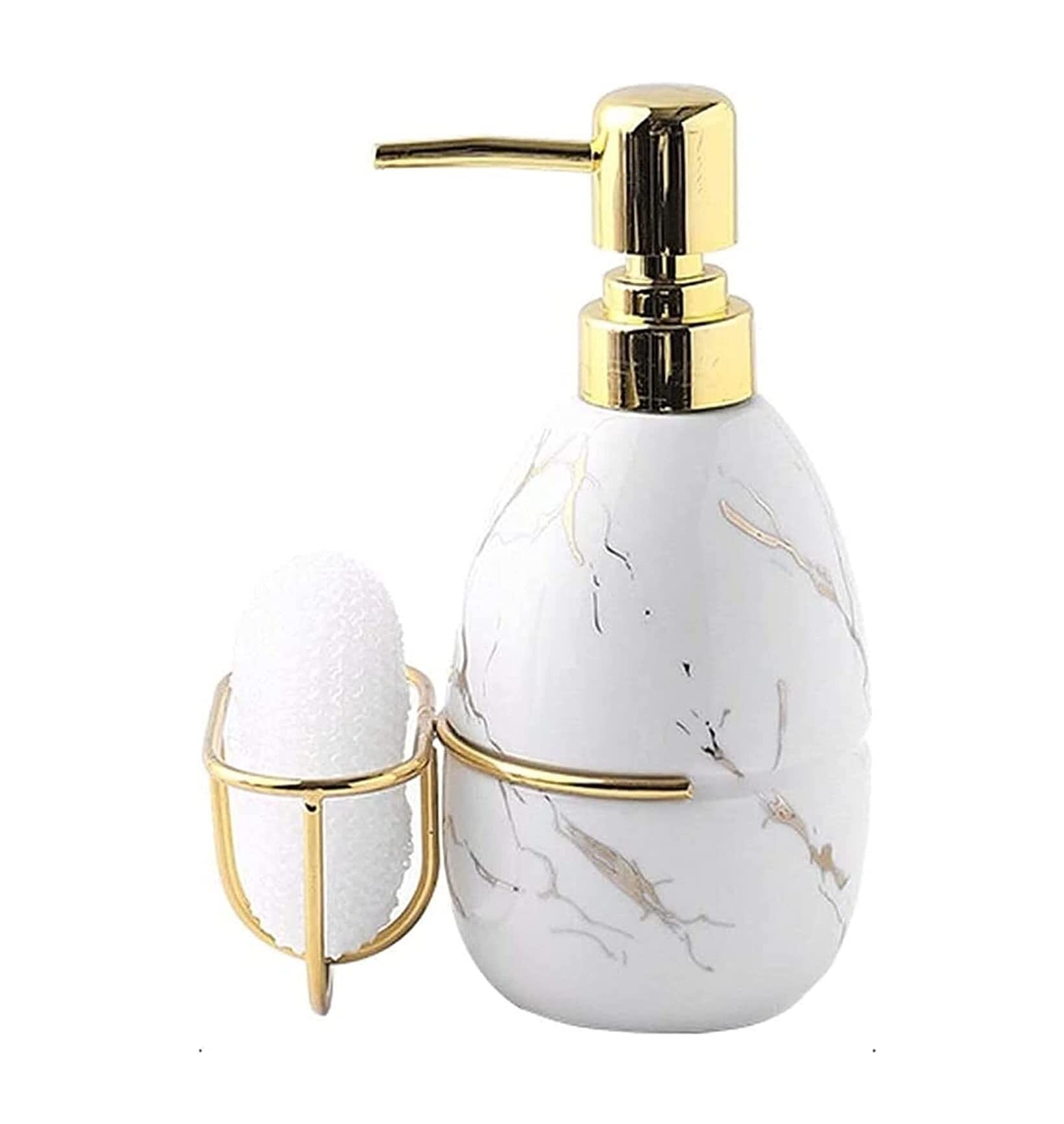 Seifenspender Seifenspenderflasche mit Pumpe Flüssigkeitsspender 2-in-1-Seifenspender mit Schwammhalter Küchenflüssigkeitsspender Küche Badezimmer,Blanc
