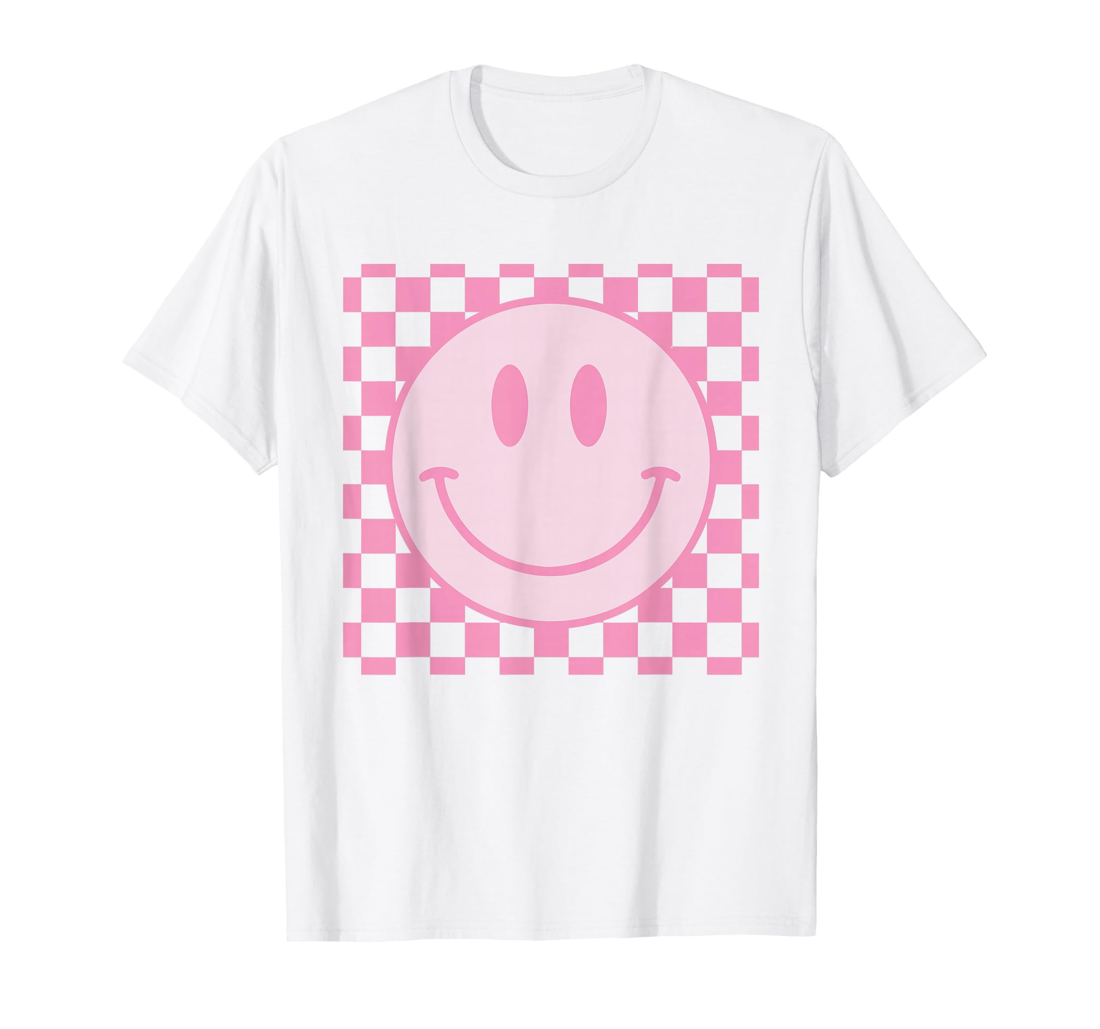 Retro Happy Face Shirt Checkered Pattern Smile Face Trendy T-Shirt