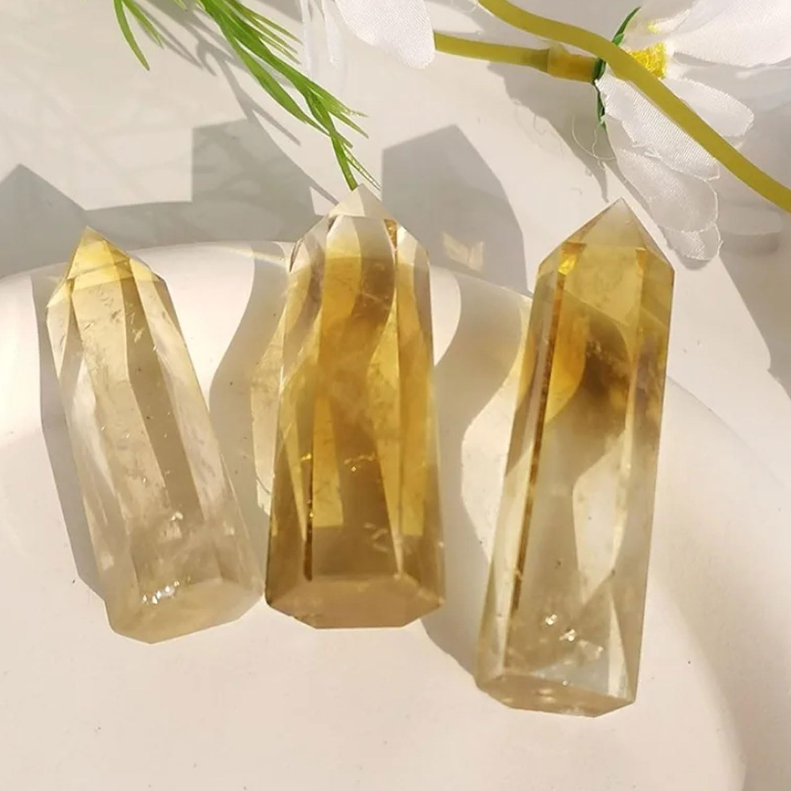 Figurina di Pietre curative della Torre di Cristallo citrino Naturale 1PC,9~10cm | Bacchetta di cristallo Reiki a prisma a punta singola e 6 facce, per meditazione, chakra e arredamento