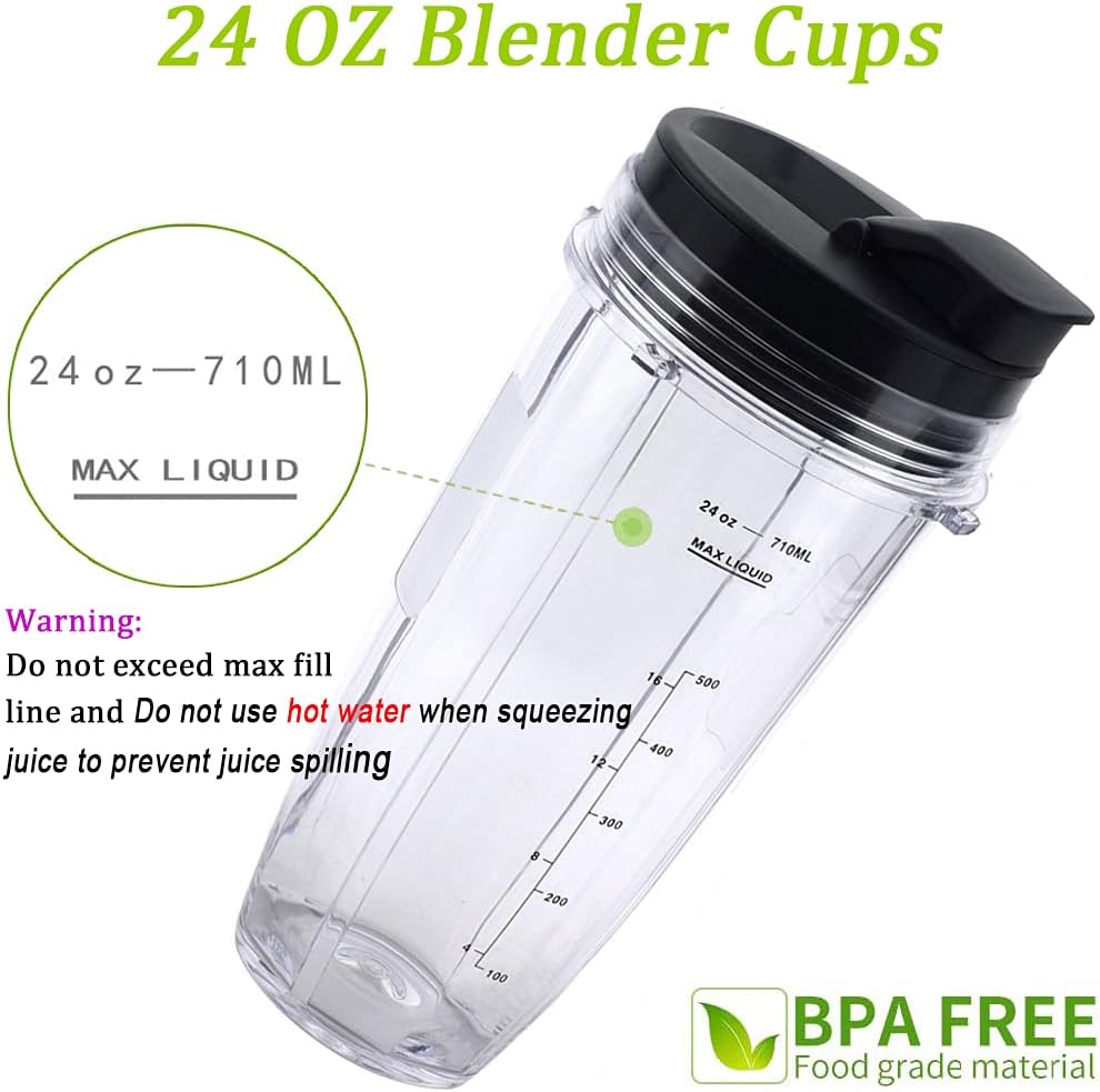 Replacement 24oz Nutri Ninja Blender Cup with Sip & Seal Lid For BL450 BL456 BL480 BL482 BL640 BL642 BL682 BN401 BN751 BN801 Foodi SS101 SS151 SS351 SS401 Ninja Blender Auto IQ Blade, 2-Pack …