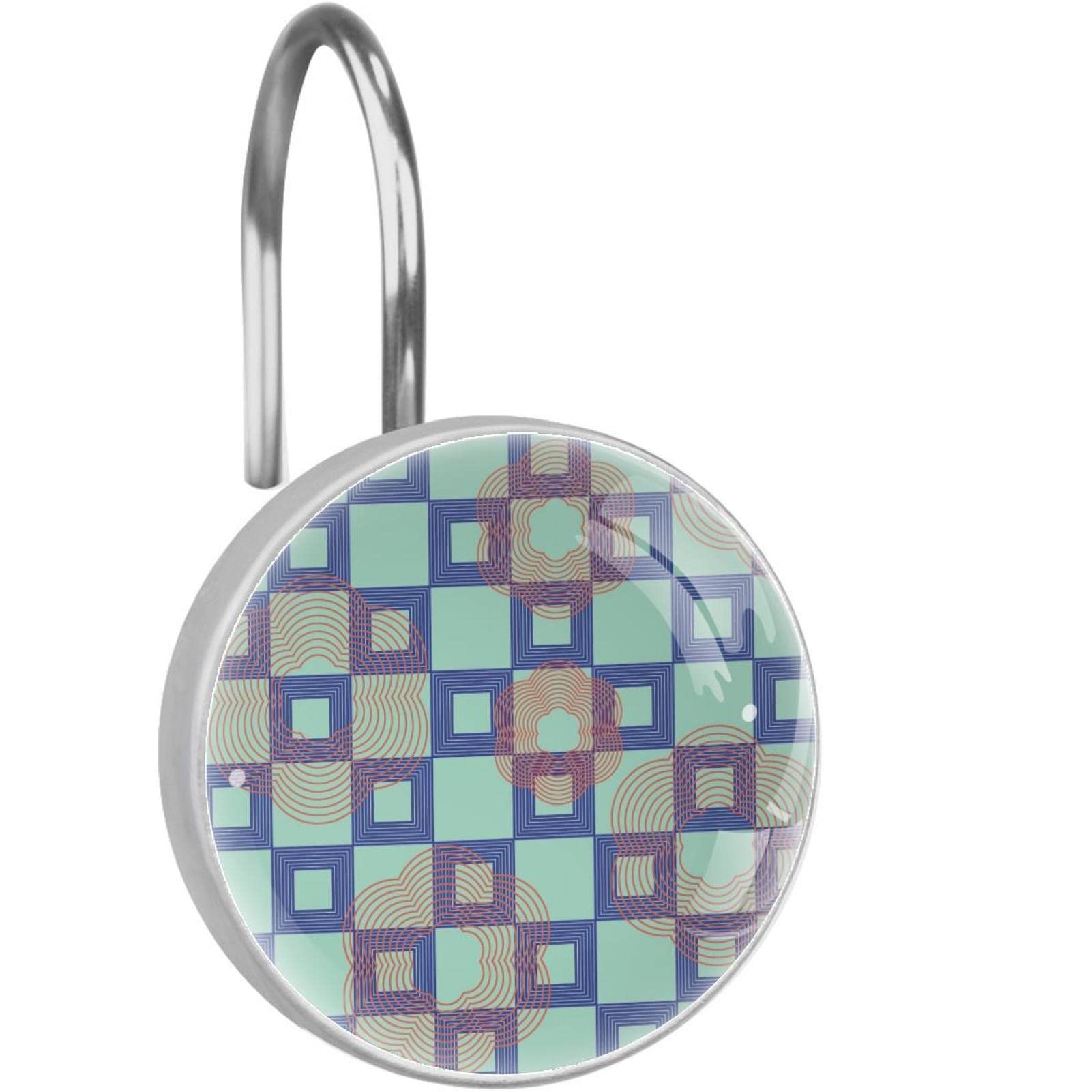 Crochets rideau de douche damier en acier inoxydable antirouille pour salle de bain x12