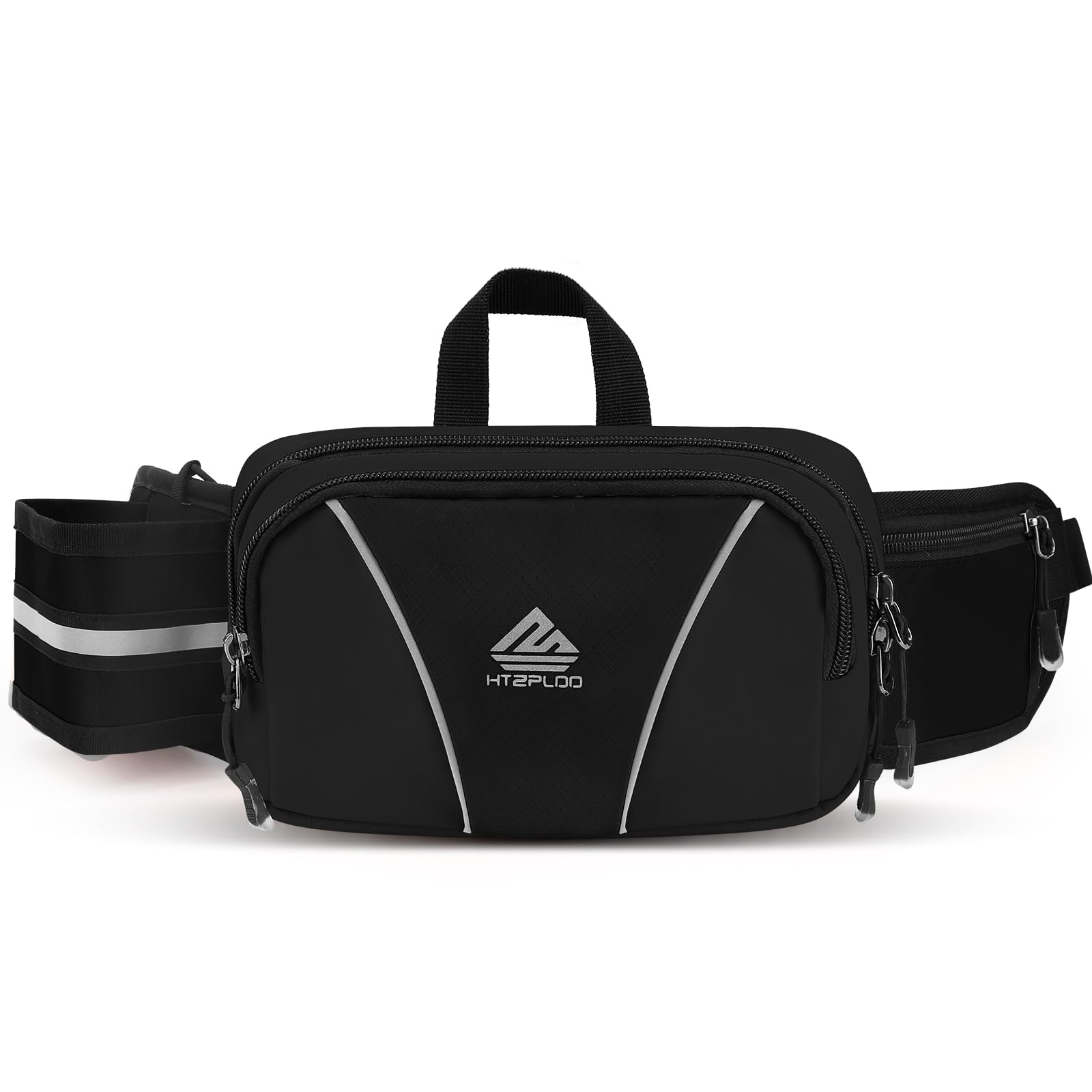 HTZPLOO Fanny Pack for Men Women Waist Bag with Water Bottle Holder for Hiking, Travel,Dog Walking, Workout (Black)