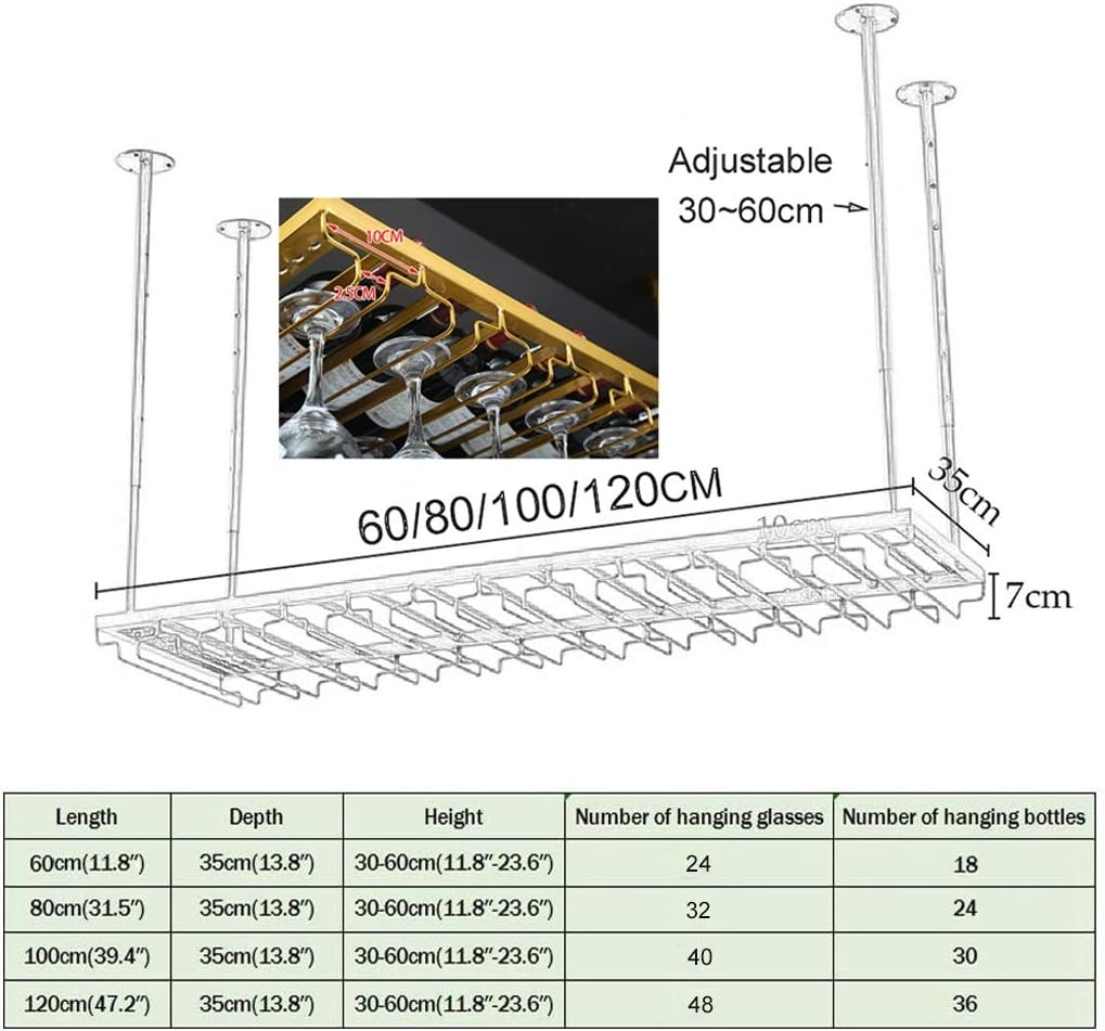 eiling Wine Glass and Bottle Holder White Metal Wine Rack for Bar or Dining Room Storage Hanging Stemware Racks for Goblets 100×35cm