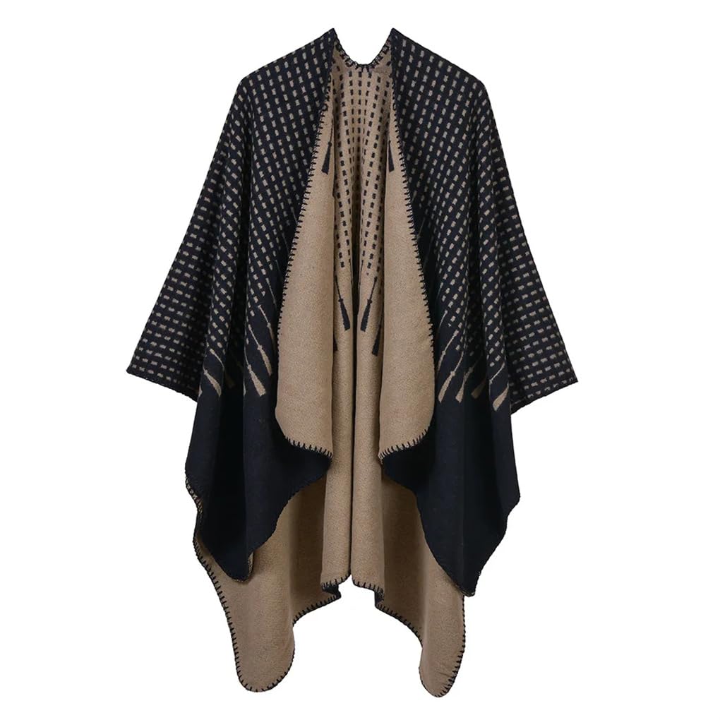 Dninmim Bufanda de suéter jacquard de otoño/invierno para mujer, patrón de borla simple, dos capas de chal