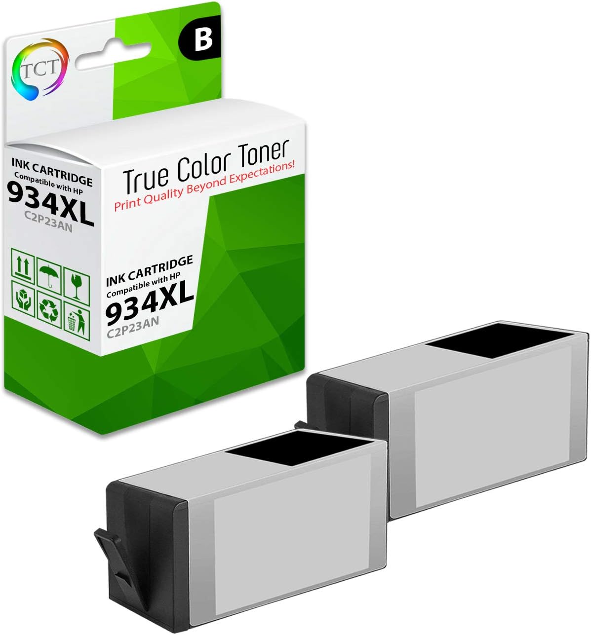 TCT 934XL Black Ink Cartridge 2 Pack - Compatible Replacement for HP 934XL 934 XL C2P23AN Black Works with HP OfficeJet 6812 6815 Pro 6230 6830 Printers (1,000 Pages)