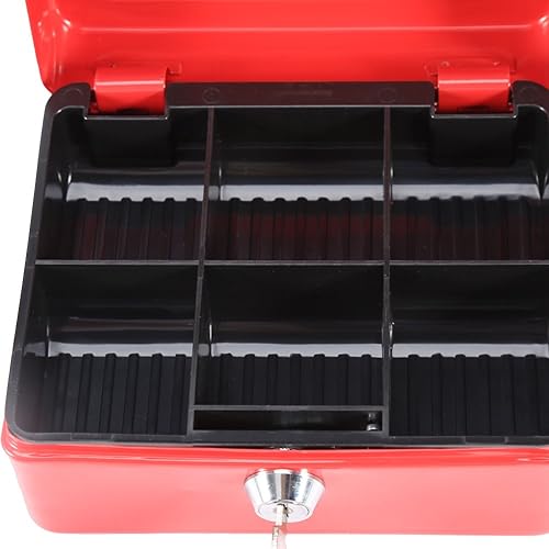 Miniatura 2 de 1 caja de metal para efectivo, pequeña caja de seguridad portátil de acero con llave, caja de seguridad resistente con llave (rojo)