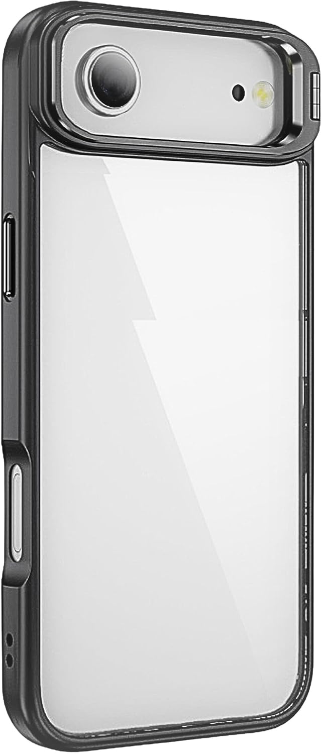 iPhone 17/17 Air/17 Pro/17 Pro Max Metal Lens Transparent Phone Case with Protection Stand + Lens Protector   Shock Absorber, Shock Resistant, Anti-Slip TPU + Acrylic Cover Grey, iPhone 17 Air