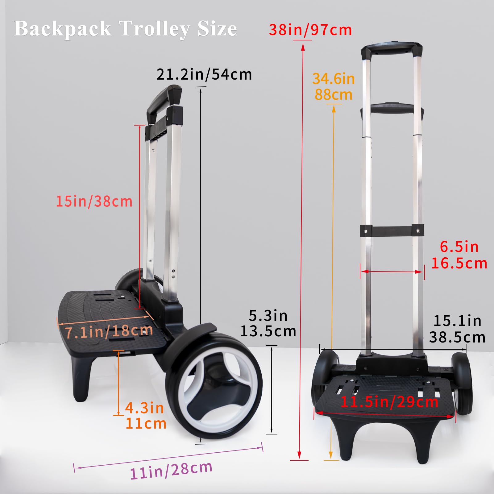 Cadiou à roulettes avec roues silencieuses pour monter les escaliers, cadre en aluminium pliable, poignée réglable, grande capacité de 35 kg – Convient pour les sacs de voyage, les sacs à livres