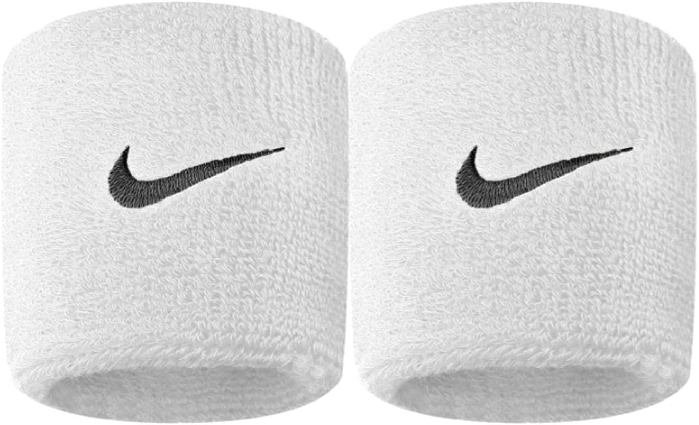 NIKE Premier Swoosh Singlewide Wristbands -Soft, Moisture-Wicking (1 Pair, 2.5" Wide) (White/Black)