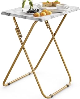 HUANUO Folding TV Tray Table with Marble Top - No Assembly, Stable Snack Tray for Bed, Sofa, TV Dinner (Marbling Design)