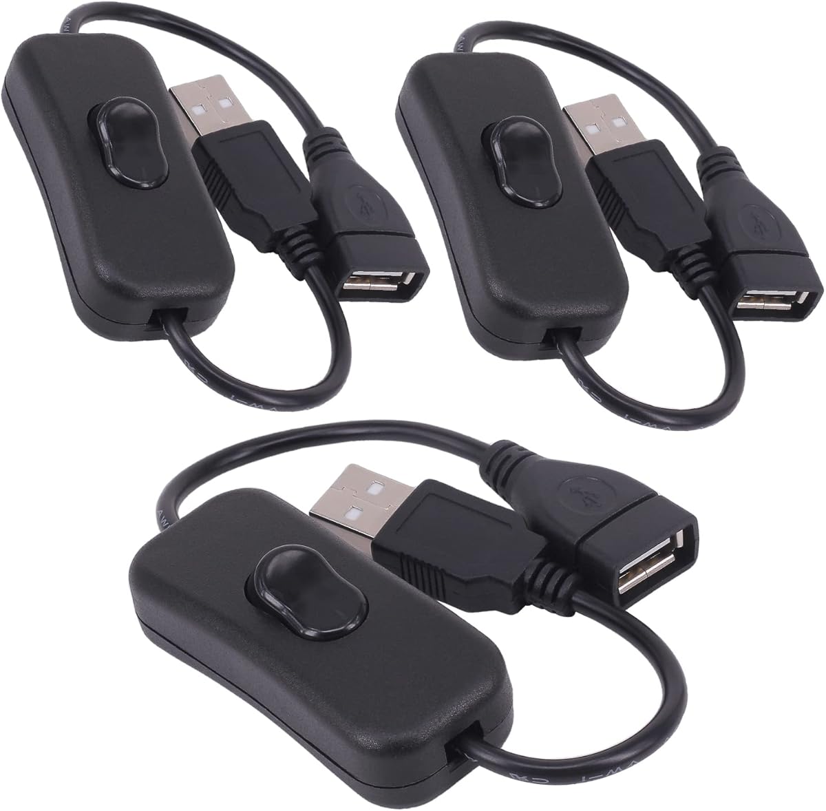 USB Cable with Switch, Yeebline 3-Pack USB Male to Female Extension Cord Inline Rocker On/Off Switch for Driving Recorder, LED Desk Lamp, USB Fan, LED Strip (3 Pack Black)