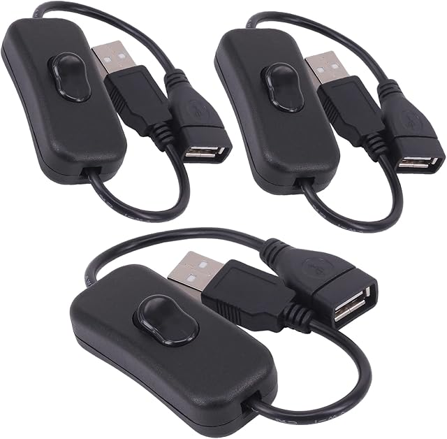 USB Cable with Switch, Yeebline 3-Pack USB Male to Female Extension Cord Inline Rocker On/Off Switch for Driving Recorder, LED Desk Lamp, USB Fan, LED Strip