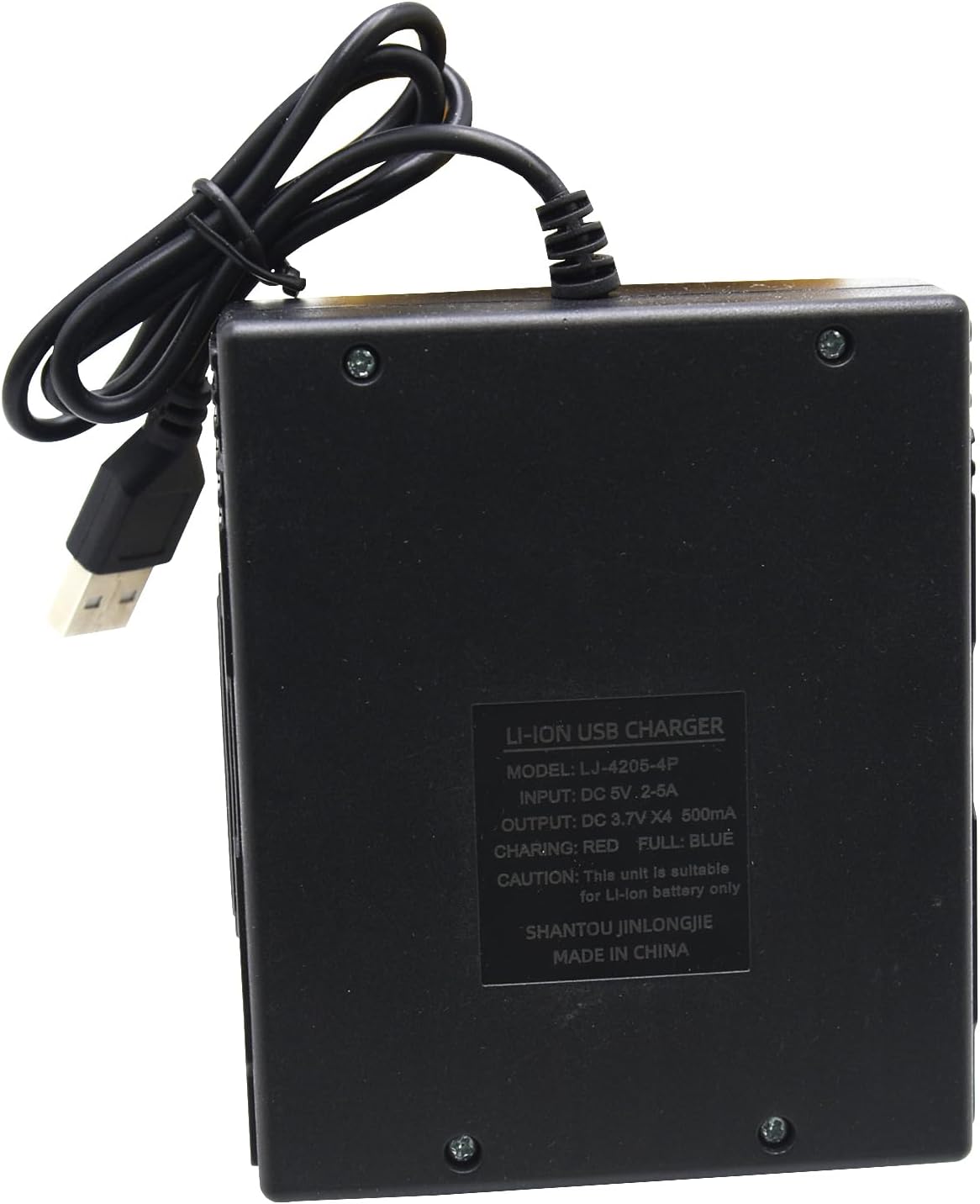 Blomiky 4 Bay Universal Charge with USB Interface Fit for 3.7V Rechargeable 18350 18500 18650 26650 21700 10400 14500 16340 16650 Lithium-ion Battery/USB Li-ion Charger Bay