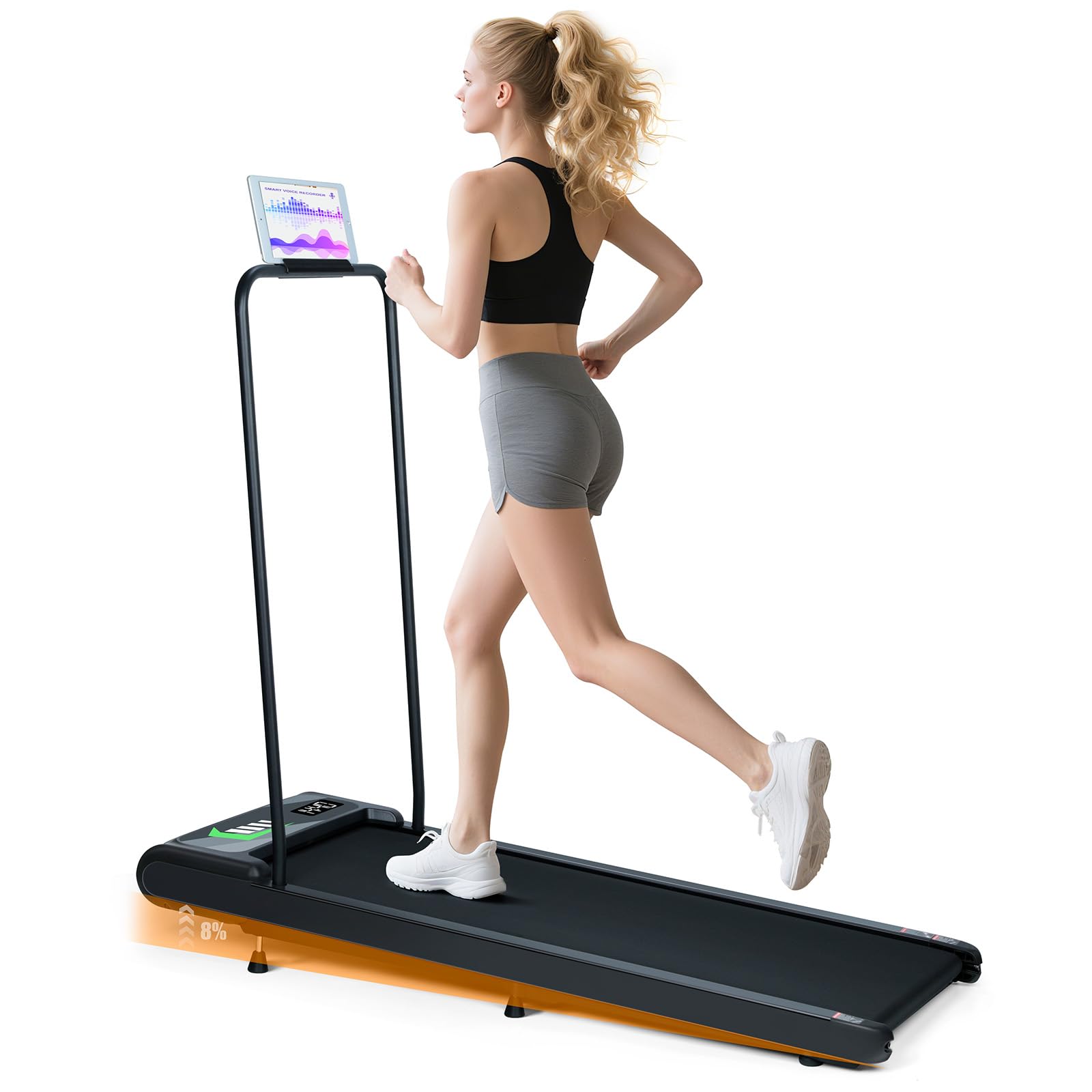 AiQInu Tapis Roulant Elettrico con Inclinazione 8%, Tapis Roulant Salvaspazio, Walking Pad con Telecomando, 2.5 HP, Display Led E Funzionalità Bluetooth, Adatto Per Uso Domestico e In Ufficio, 2-8 Km/