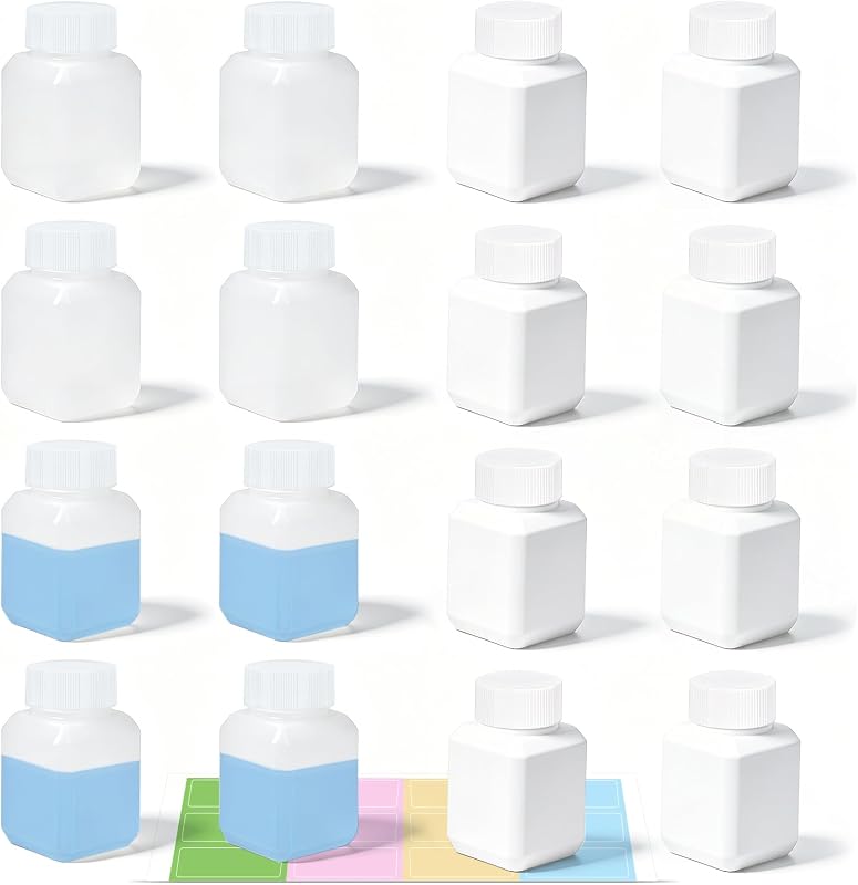DEMORA Frascos quadrados reutilizáveis de plástico para viagem, 30 mL, com tampas e etiquetas, Pacote com 12
